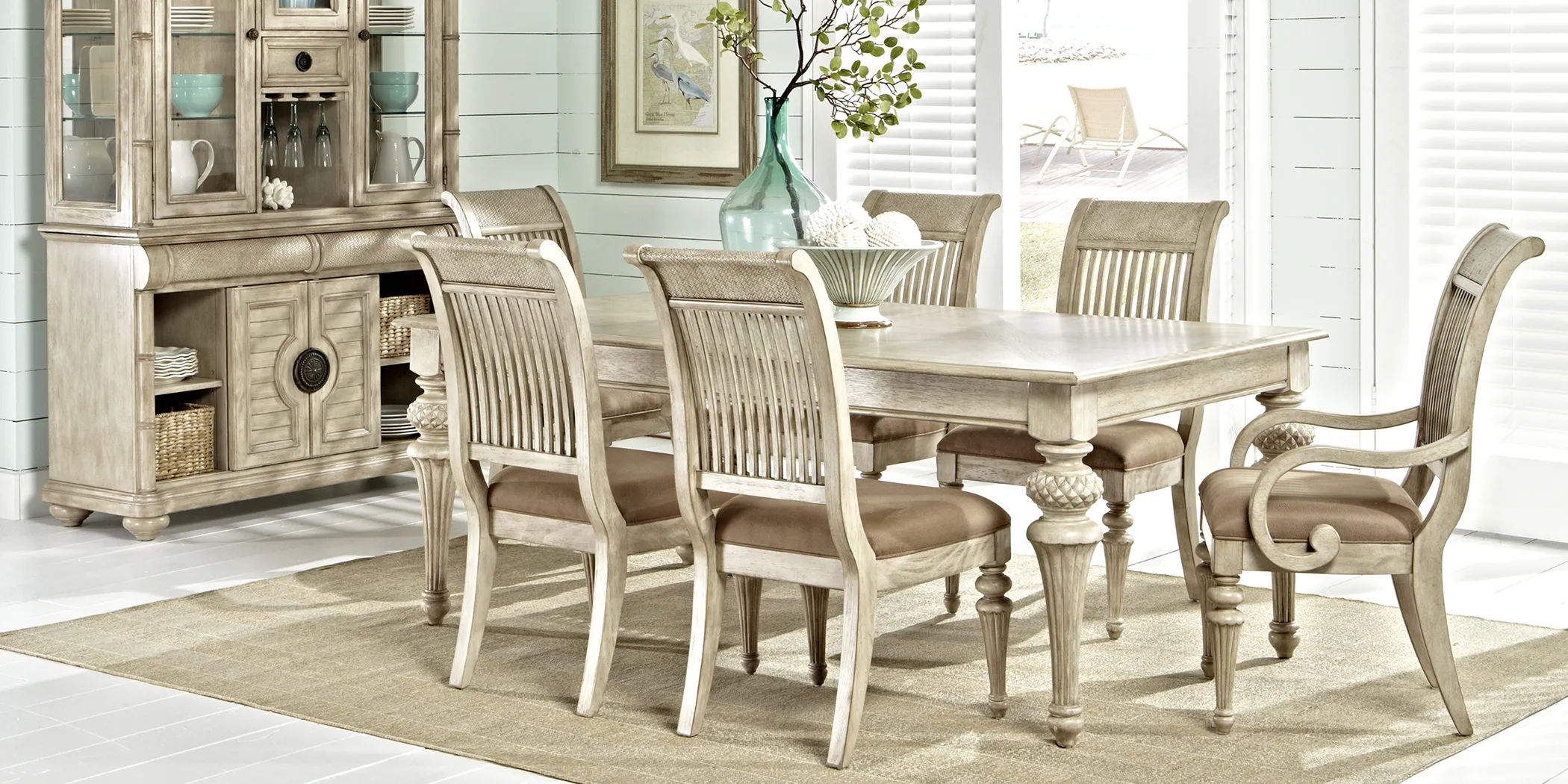 Cindy Crawford Home Key West Sand 5 Pc Rectangle Dining Room with Slat Chairs - Thumbnail - Image 1