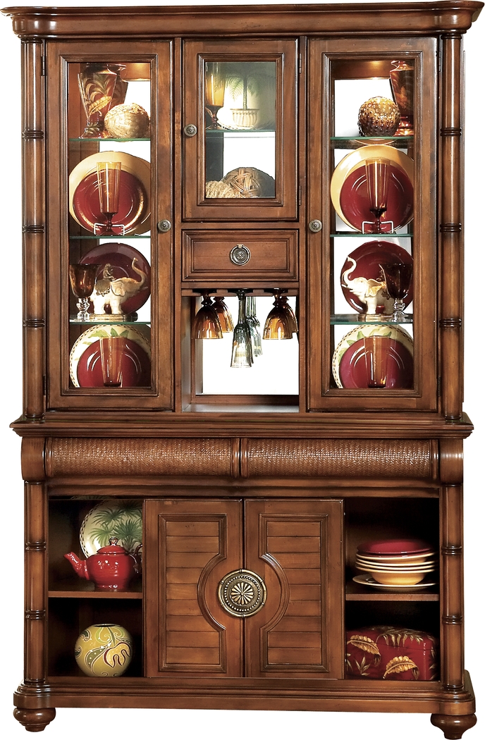 Cindy Crawford Key West Tobacco Dark Wood 2 Pc China Cabinet