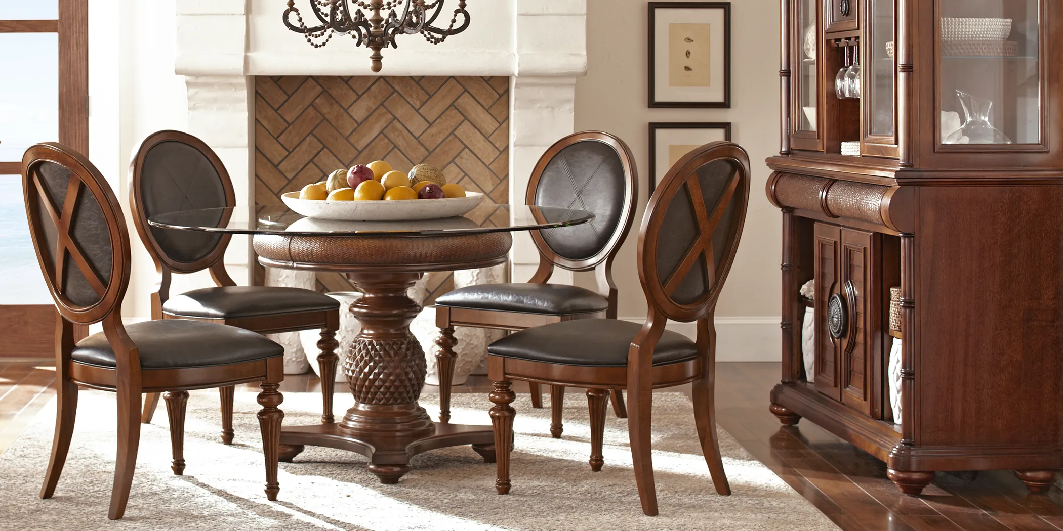Cindy Crawford Home Key West Tobacco 5 Pc Round Dining Room with Oval Chairs - Thumbnail - Image 1