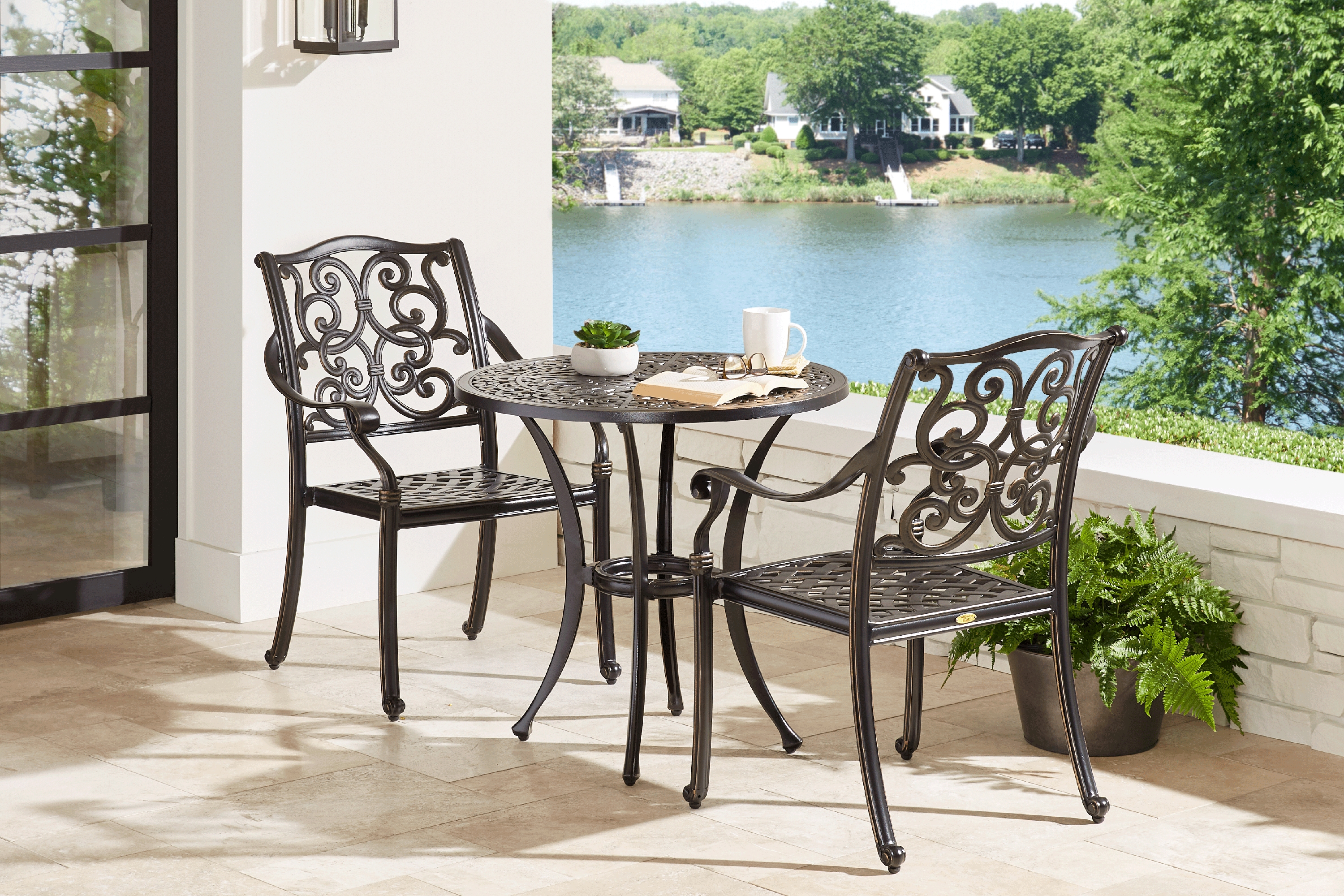 Lake Como Antique Bronze 3 Pc 30 in. Round Outdoor Dining Set - Thumbnail - Image 1