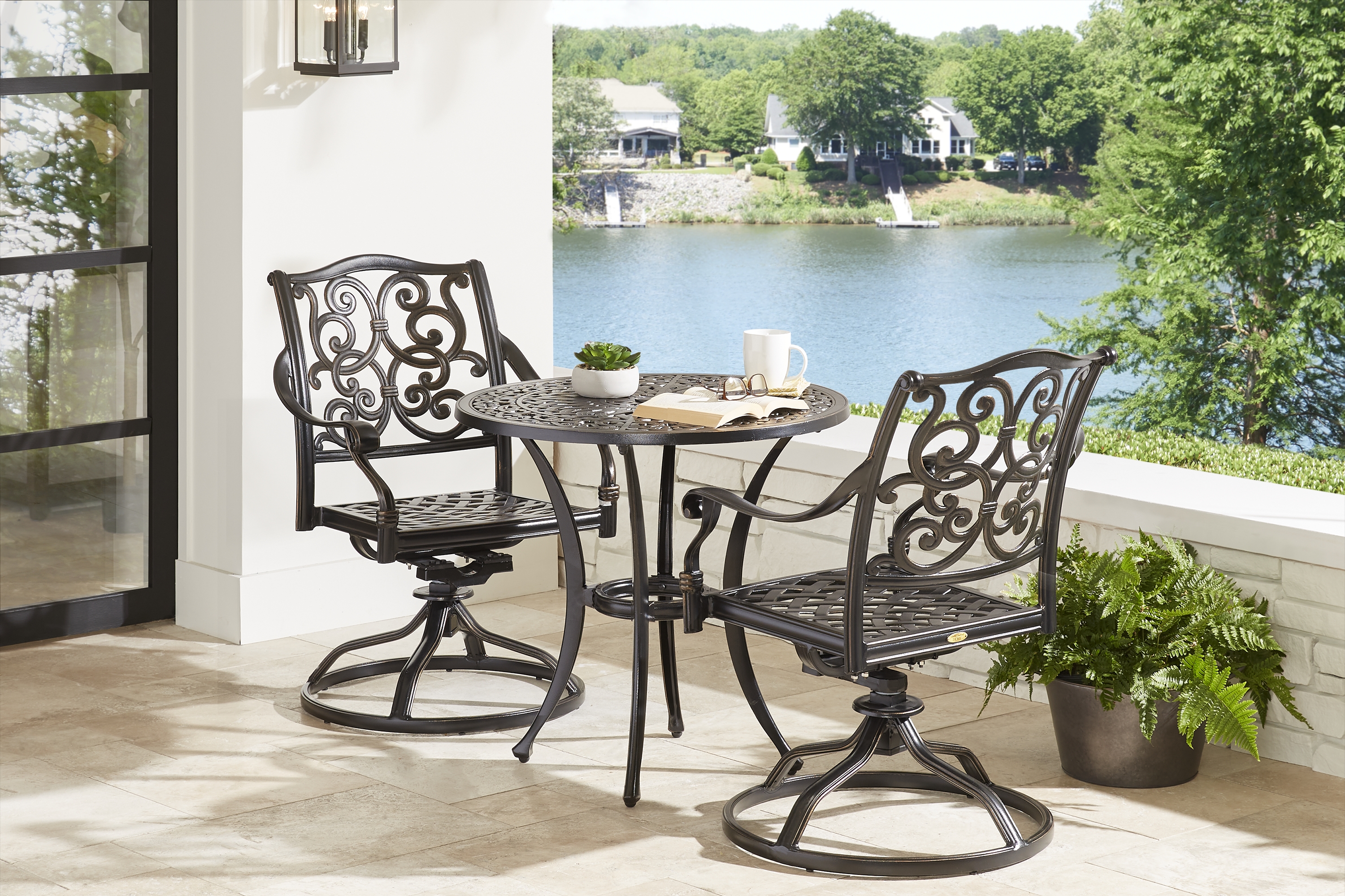 Lake Como Antique Bronze 3 Pc 30 in. Round Outdoor Dining Set - Thumbnail - Image 1