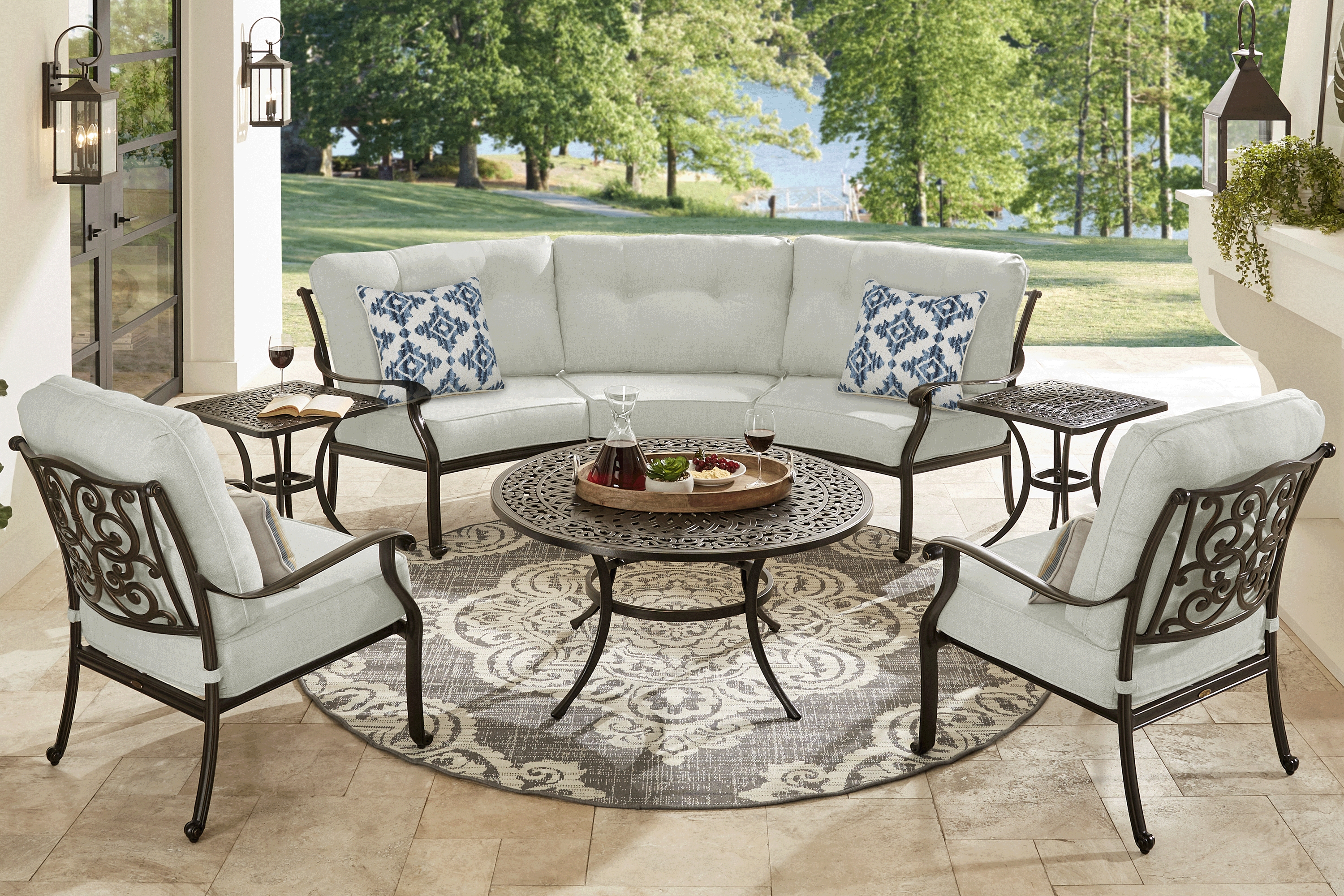 Lake Como Antique Bronze 3 Pc Outdoor Sectional with Silk-Colored Cushions - Thumbnail - Image 2