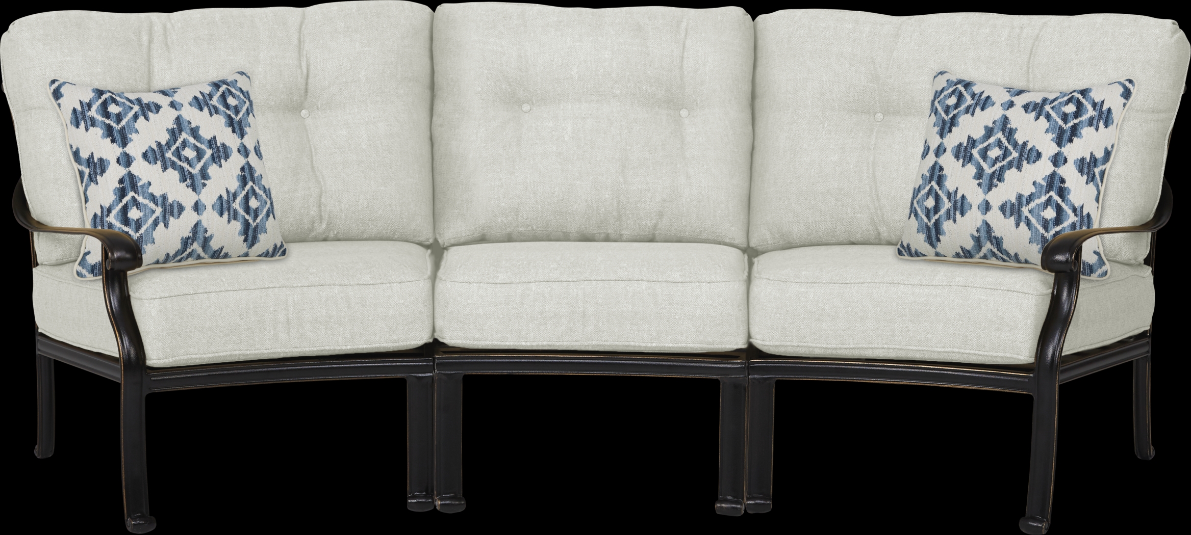 Lake Como Antique Bronze 3 Pc Outdoor Sectional with Silk-Colored Cushions - Thumbnail - Image 1