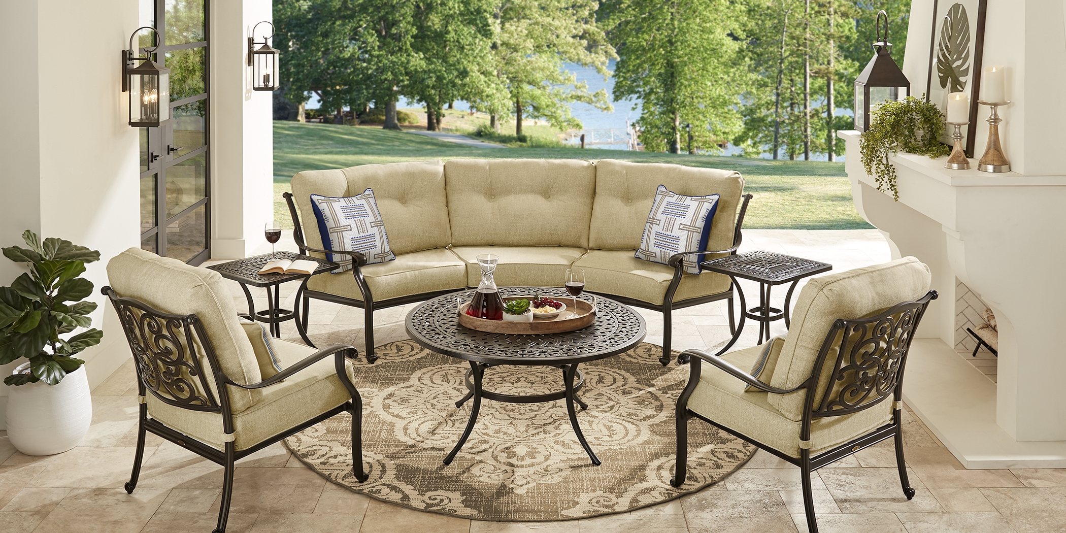 Cindy Crawford Home Lake Como Antique Bronze 3 Pc Outdoor Sectional with Gold Cushions - Thumbnail - Image 2