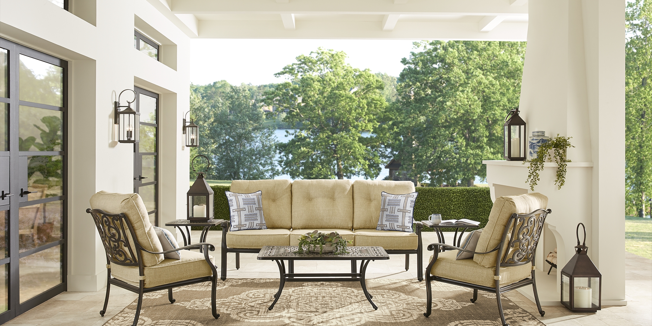 Cindy Crawford Home Lake Como Antique Bronze 4 Pc Outdoor Seating Set With Gold Cushions - Thumbnail - Image 1