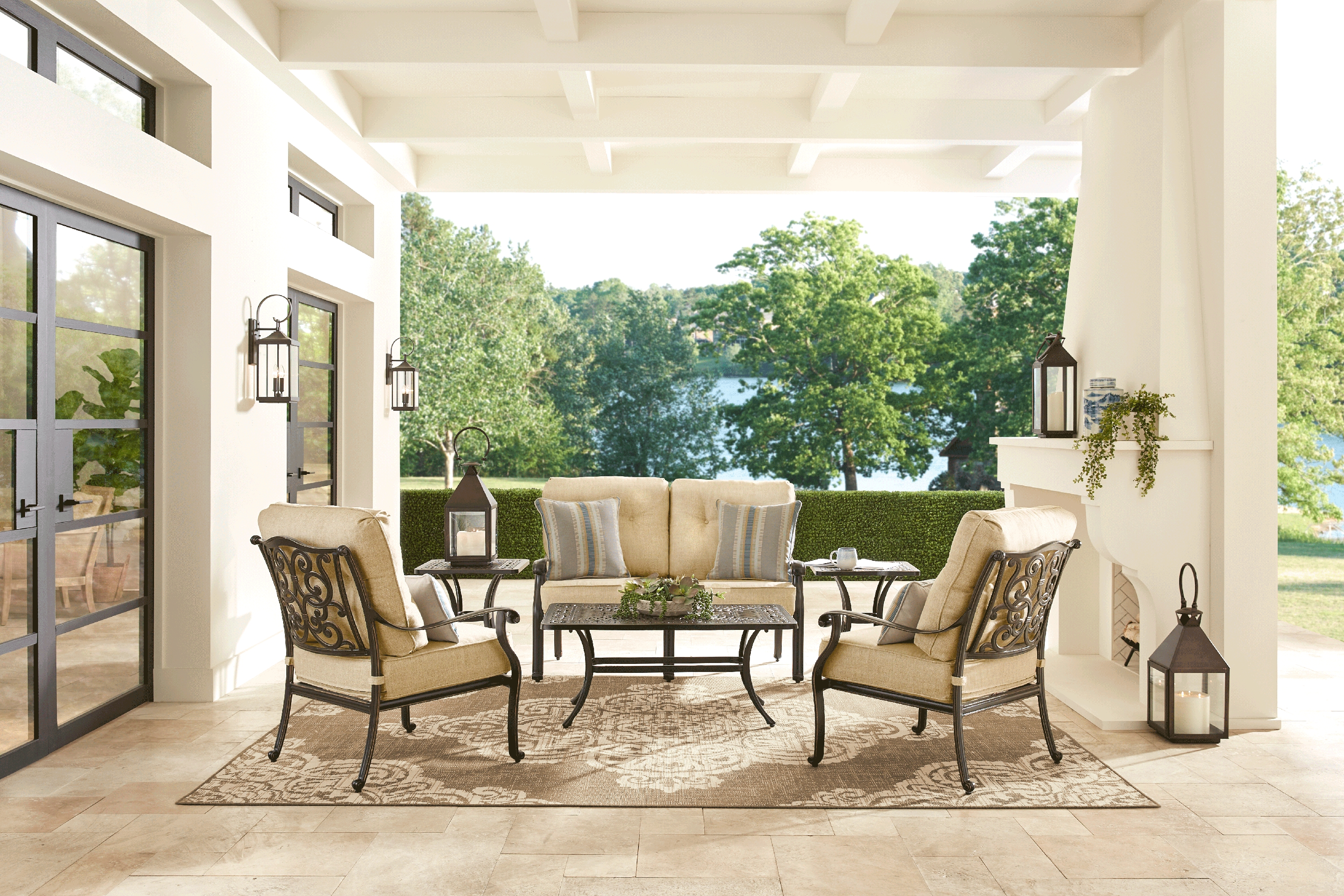 Cindy Crawford Home Lake Como Antique Bronze 4 Pc Outdoor Seating Set with Gold Cushions - Thumbnail - Image 1