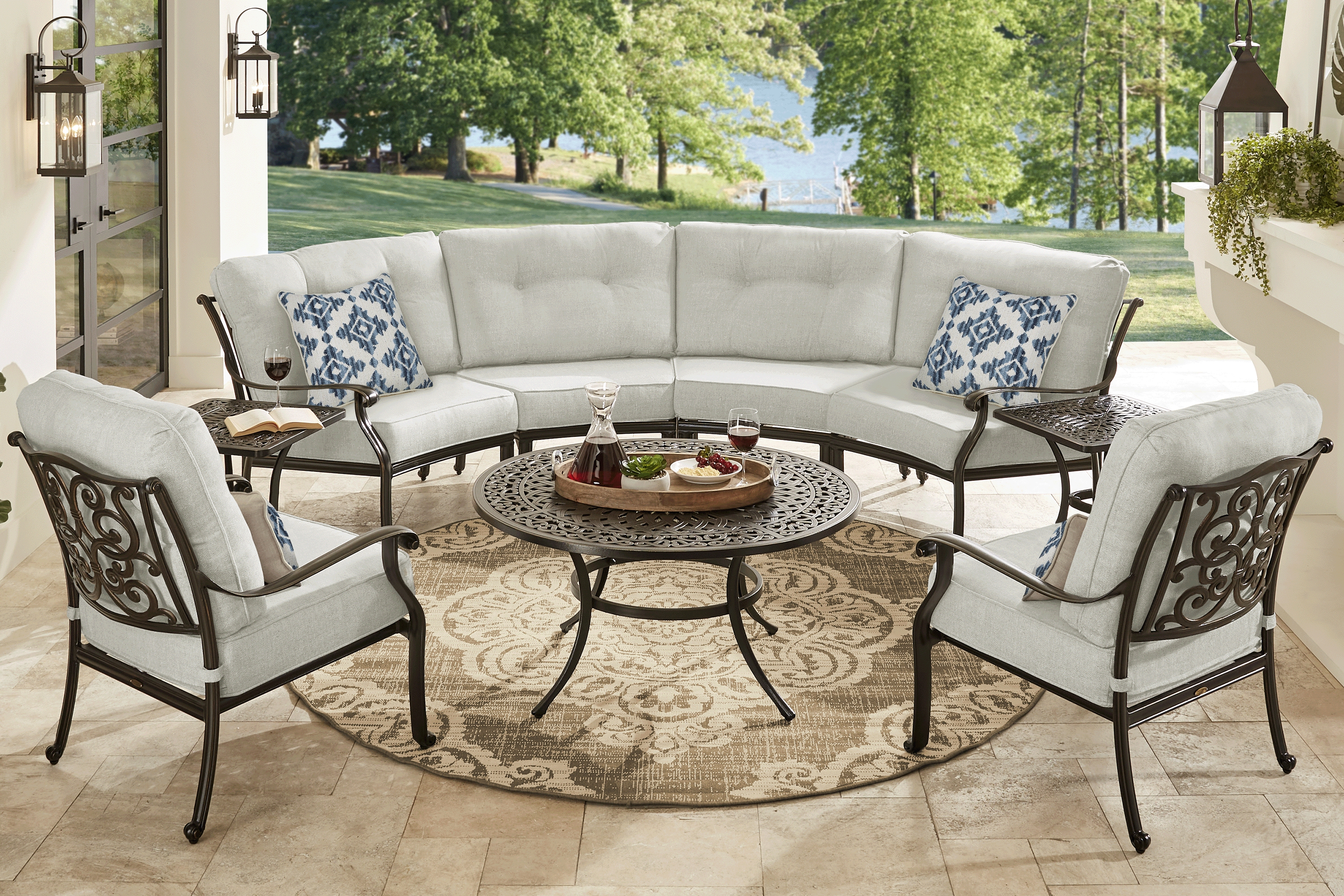 Lake Como Antique Bronze 4 Pc Outdoor Sectional with Silk-Colored Cushions - Thumbnail - Image 2