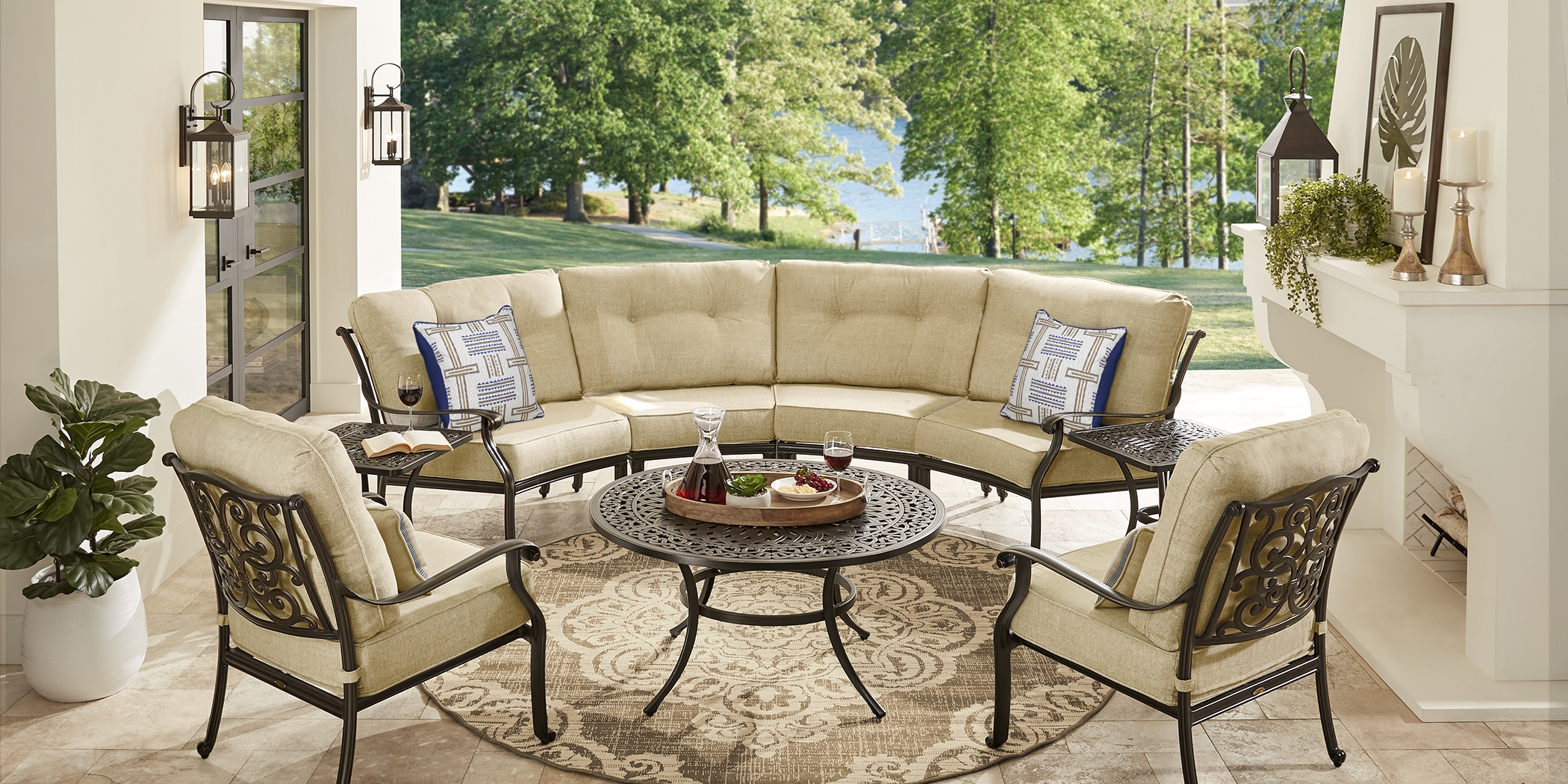 Cindy Crawford Home Lake Como Antique Bronze 4 Pc Outdoor Sectional with Gold Cushions - Thumbnail - Image 2