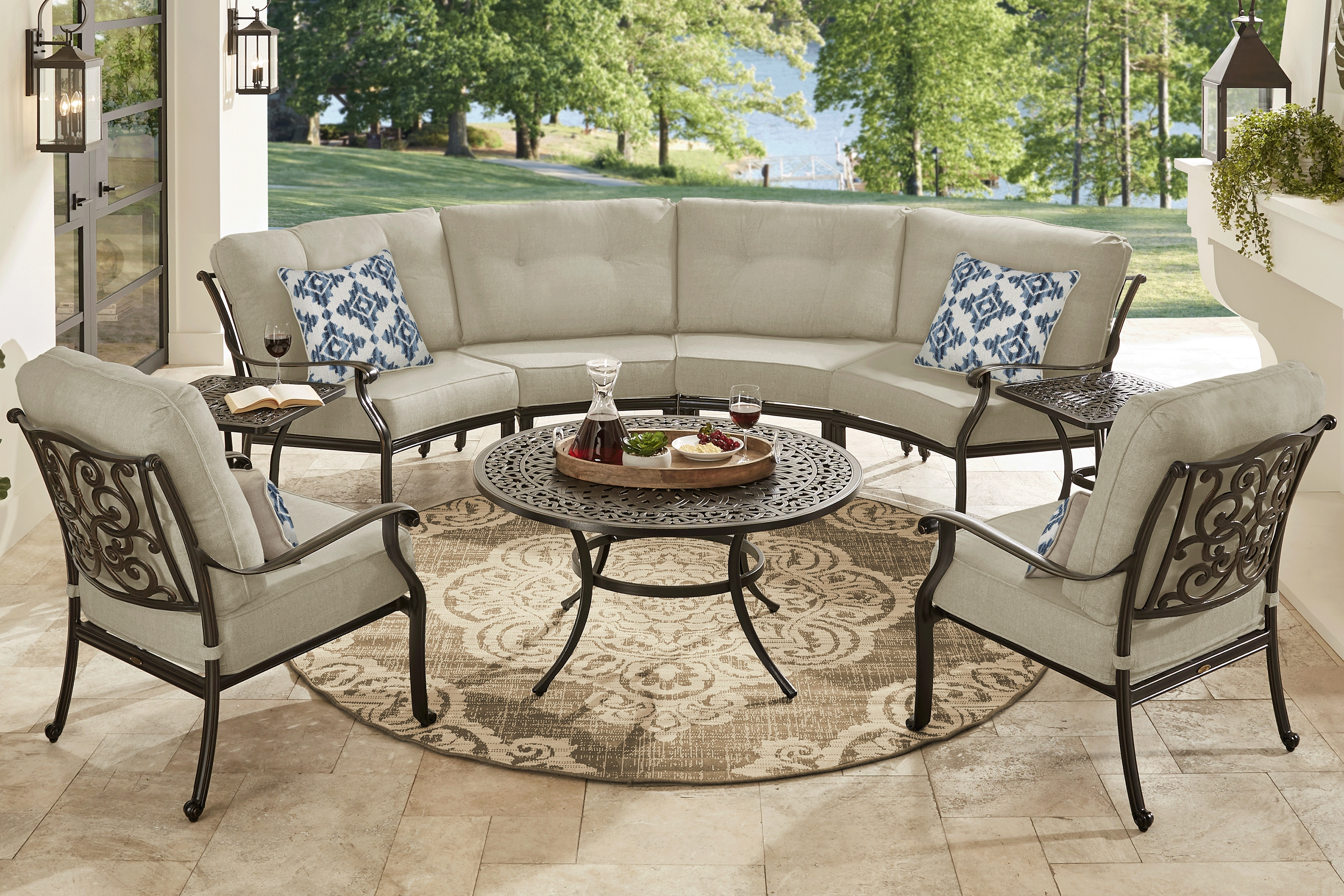 Lake Como Antique Bronze 4 Pc Outdoor Sectional with Malt Cushions - Thumbnail - Image 2