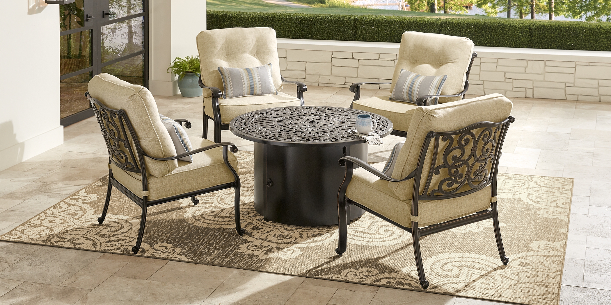 Cindy Crawford Home Lake Como Antique Bronze Outdoor Club Chair with Gold Cushions - Thumbnail - Image 3