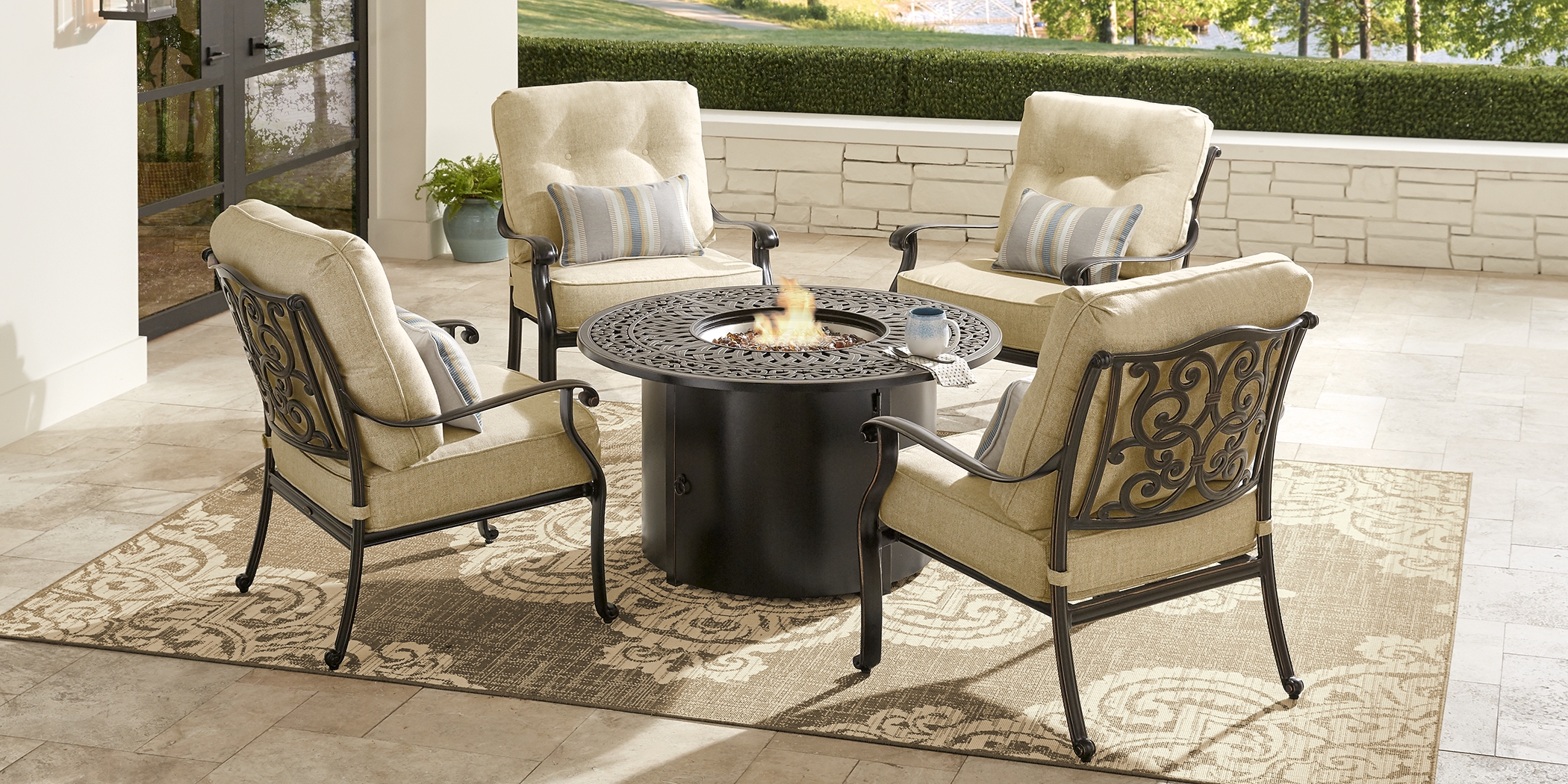 Cindy Crawford Home Lake Como Antique Bronze Outdoor Club Chair with Gold Cushions - Thumbnail - Image 2