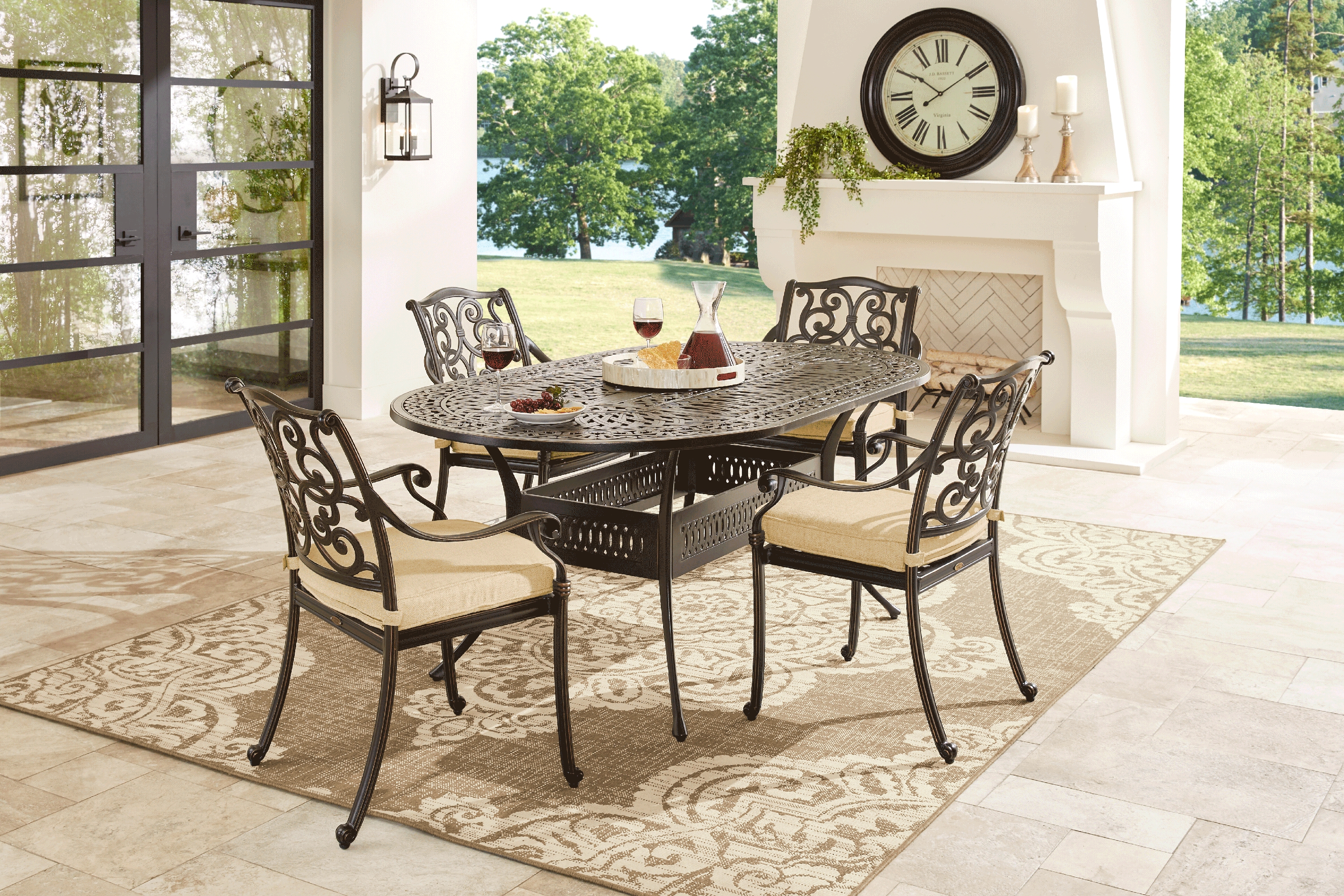 Cindy Crawford Home Lake Como Antique Bronze 5 Pc Oval Outdoor Dining Set with Gold Cushions - Thumbnail - Image 1