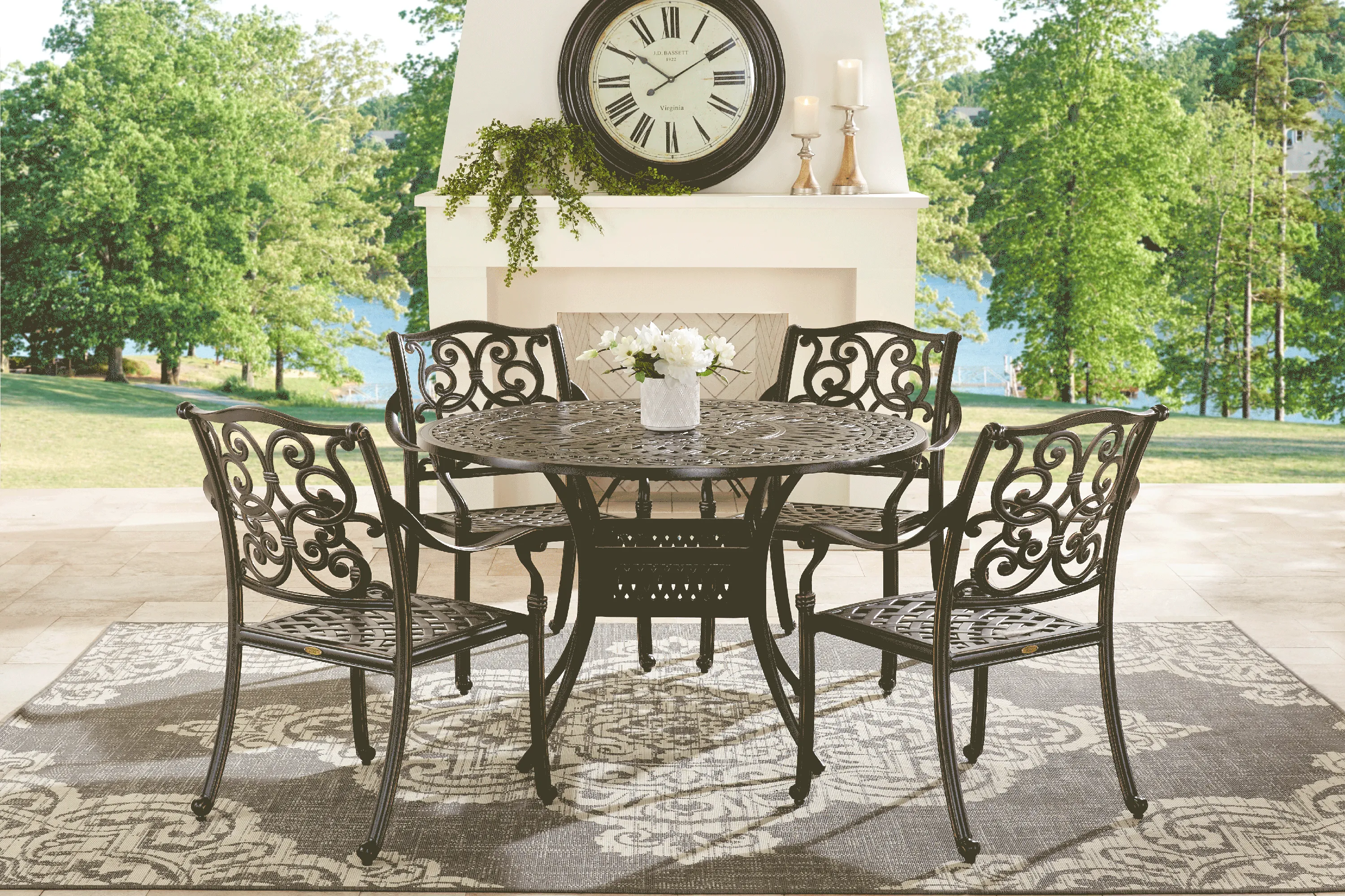 Lake Como Antique Bronze 5 Pc Round Outdoor Dining Set - Thumbnail - Image 1