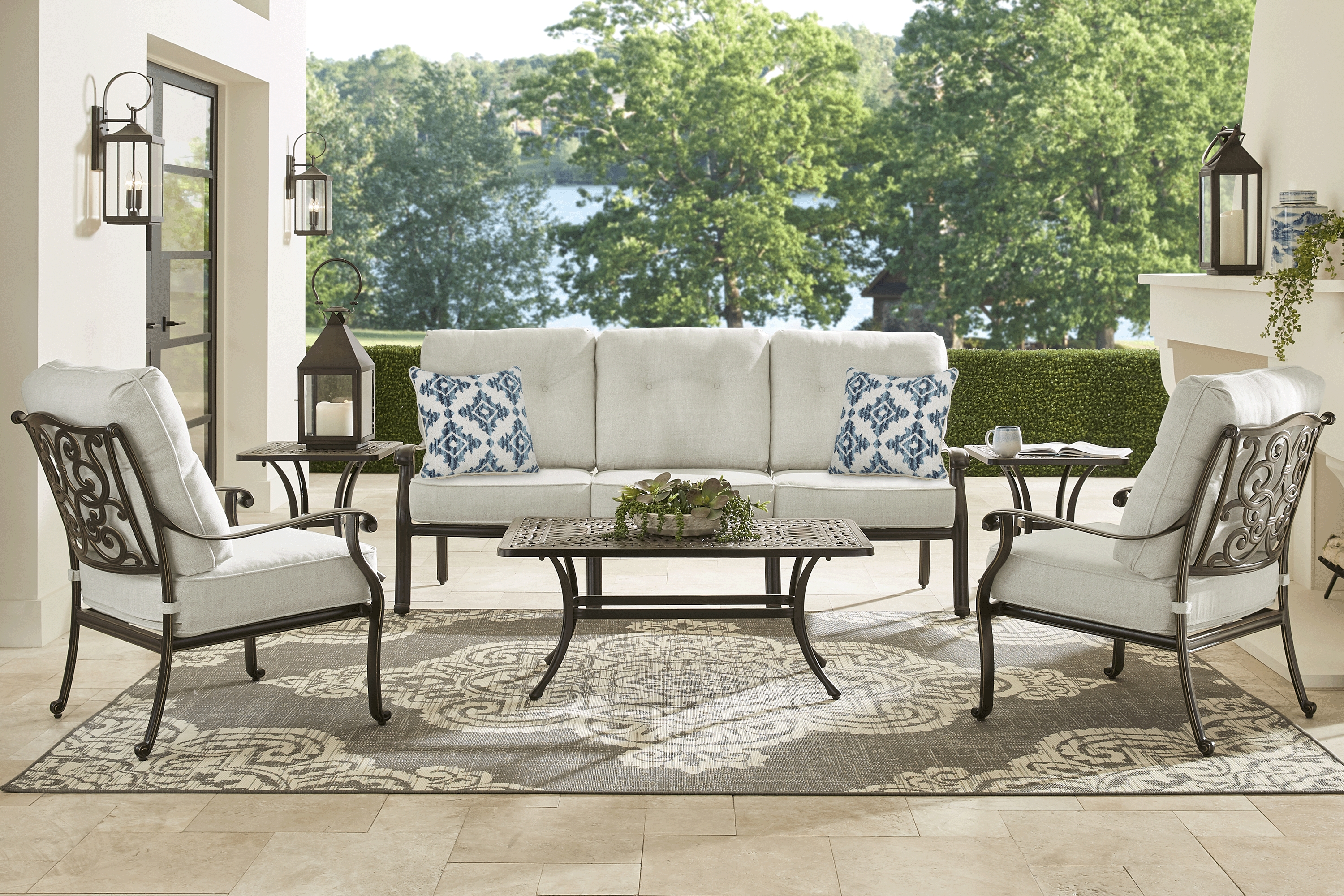 Cindy Crawford Home Lake Como Antique Bronze 6 Pc Outdoor Seating Set With Ash Cushions - Thumbnail - Image 1