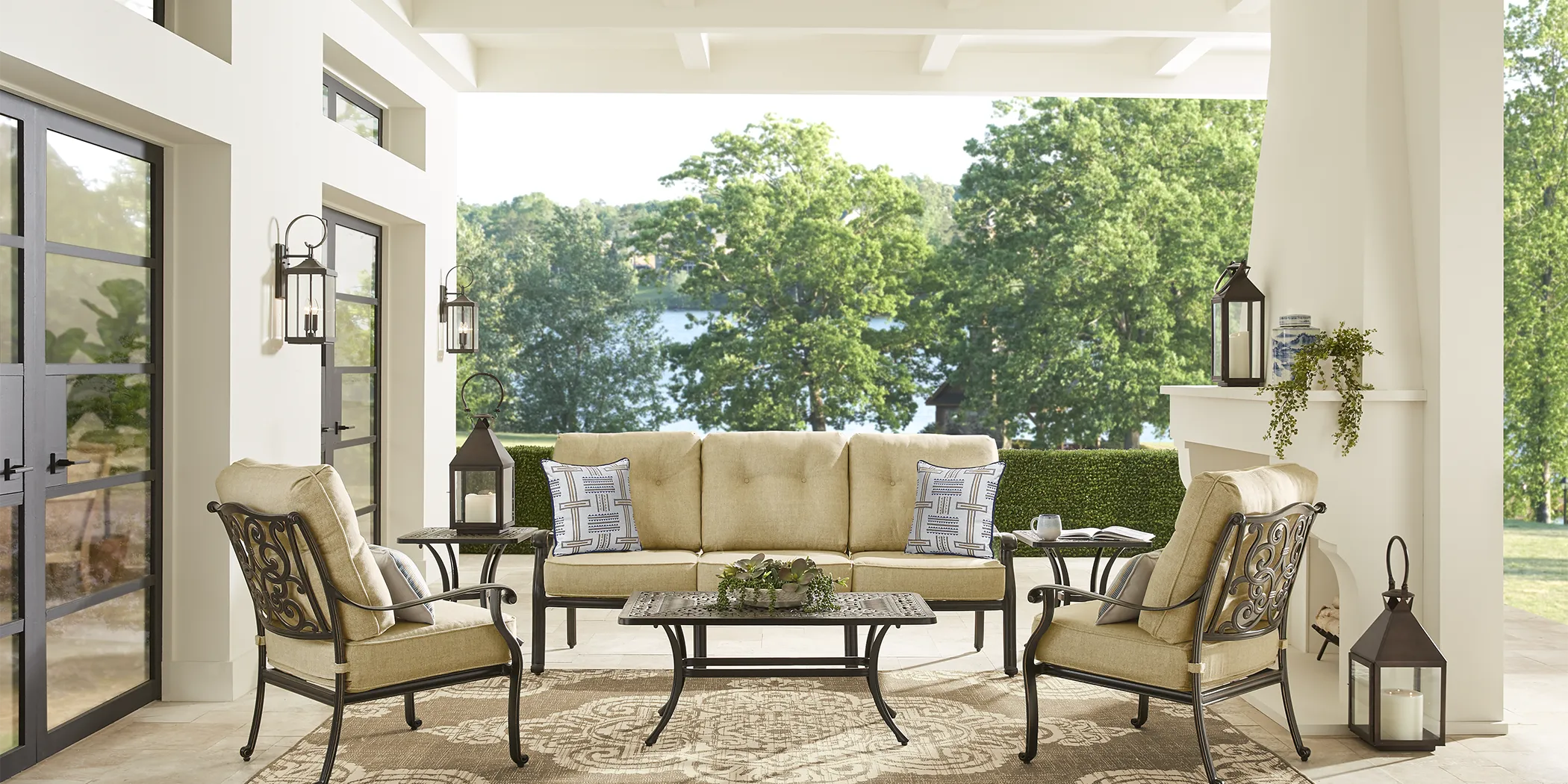 Cindy Crawford Home Lake Como Antique Bronze 6 Pc Outdoor Seating Set With Gold Cushions - Thumbnail - Image 1