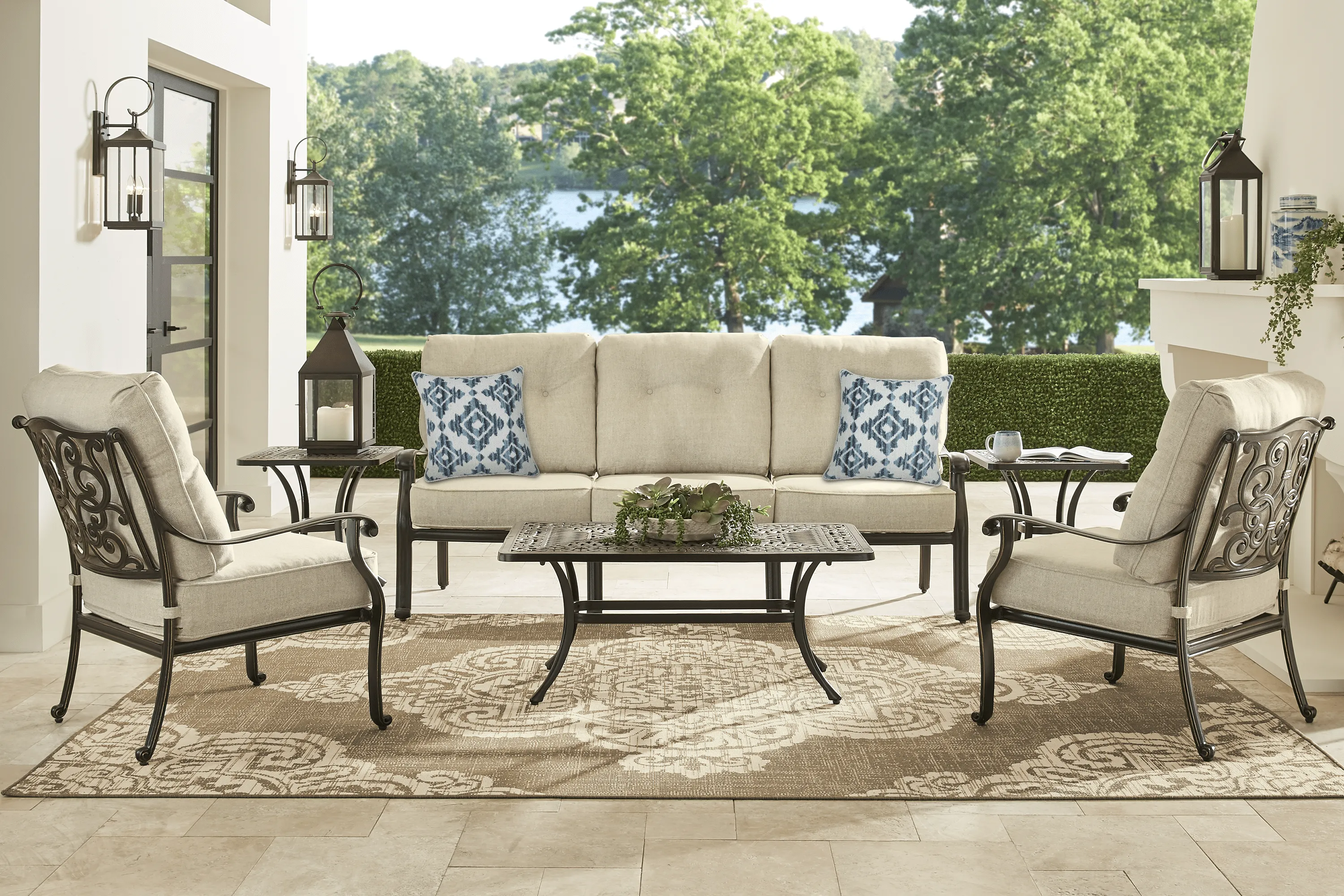 Cindy Crawford Home Lake Como Antique Bronze 6 Pc Outdoor Seating Set With Mushroom Cushions - Thumbnail - Image 1
