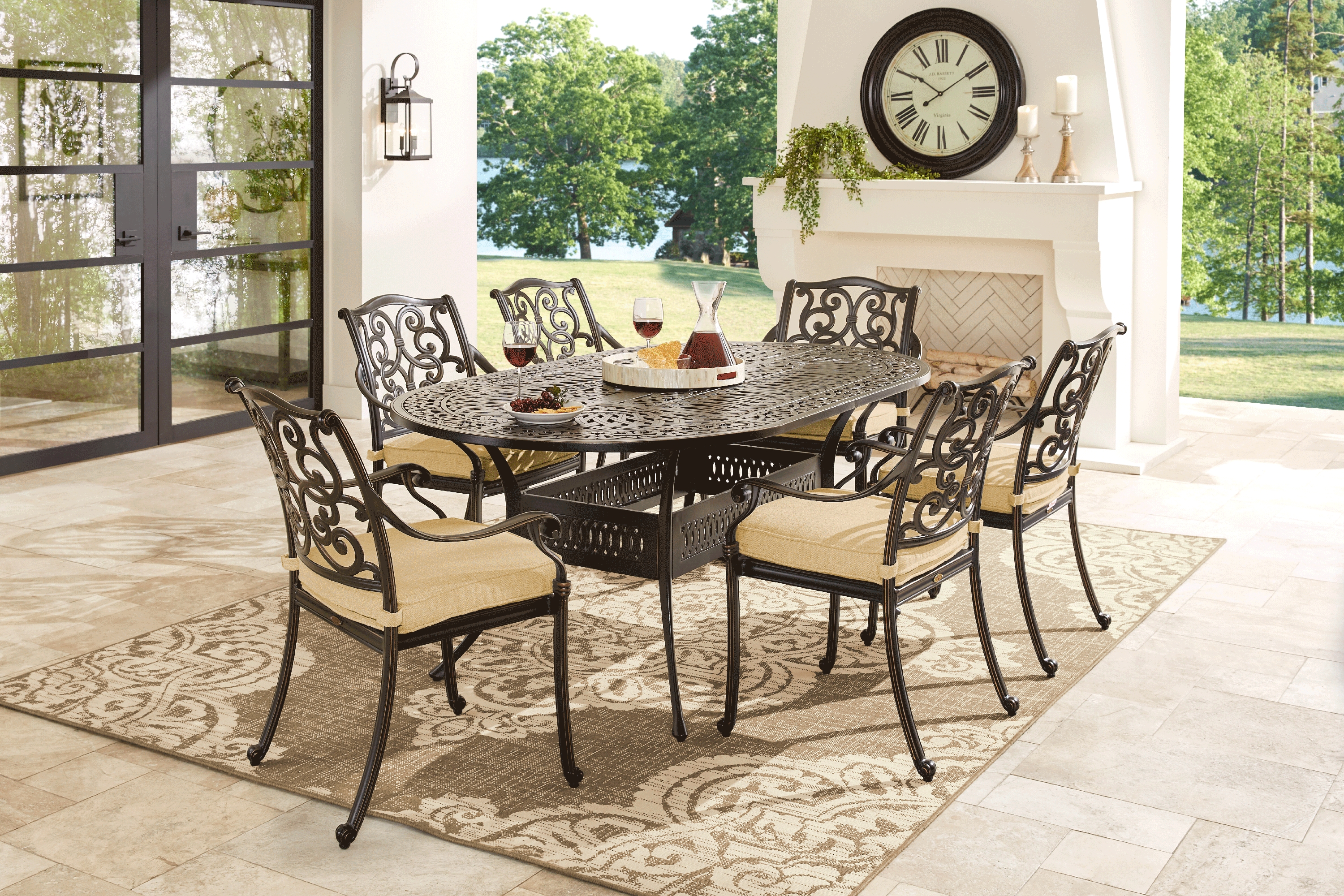 Cindy Crawford Home Lake Como Antique Bronze 7 Pc Oval Outdoor Dining Set with Gold Cushions - Thumbnail - Image 1