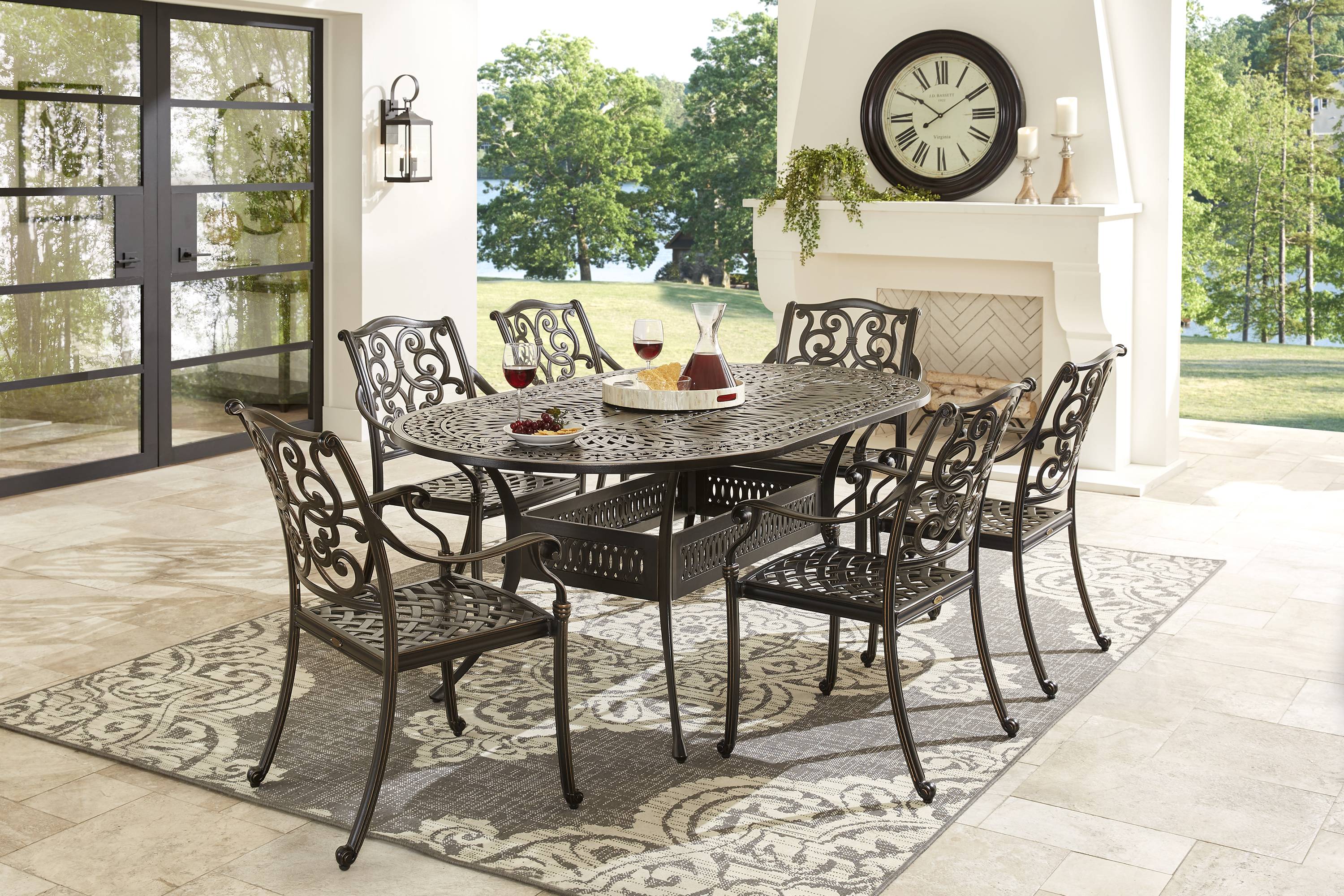 Lake Como Antique Bronze 7 Pc Oval Outdoor Dining Set - Thumbnail - Image 1