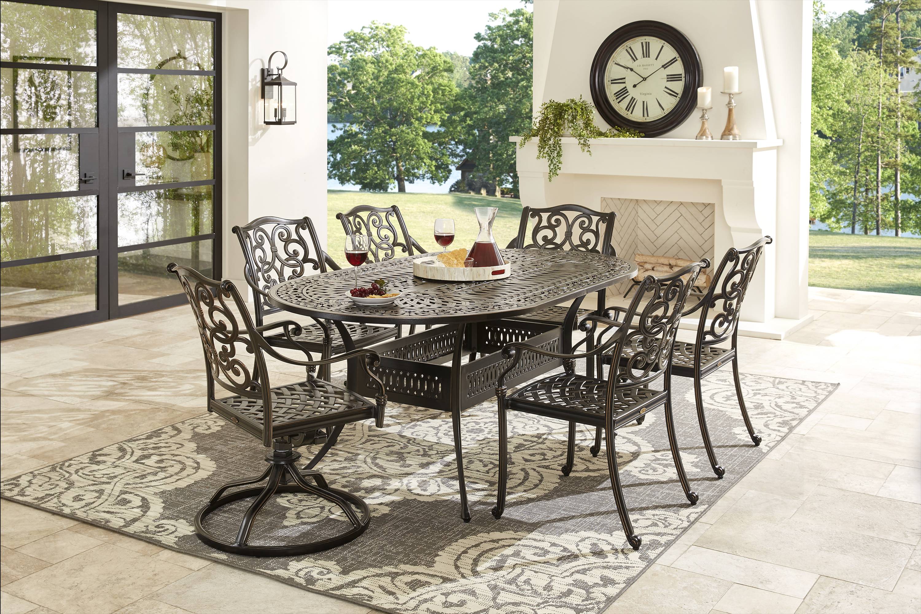 Lake Como Antique Bronze 7 Pc Oval Outdoor Dining Set - Thumbnail - Image 1
