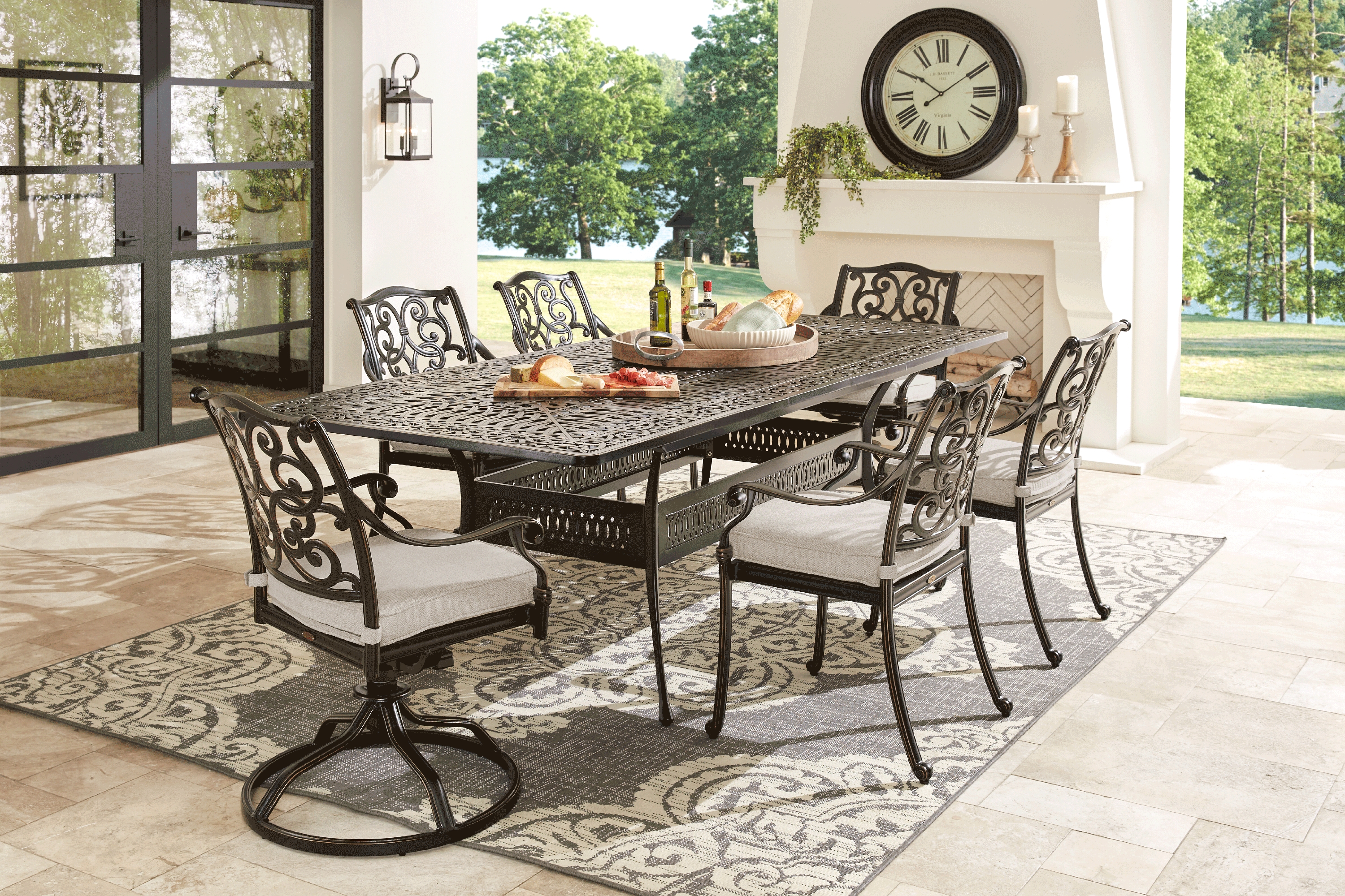 Lake Como Antique Bronze 9 Pc 72-102 In. Rectangle Outdoor Dining Set - Thumbnail - Image 1
