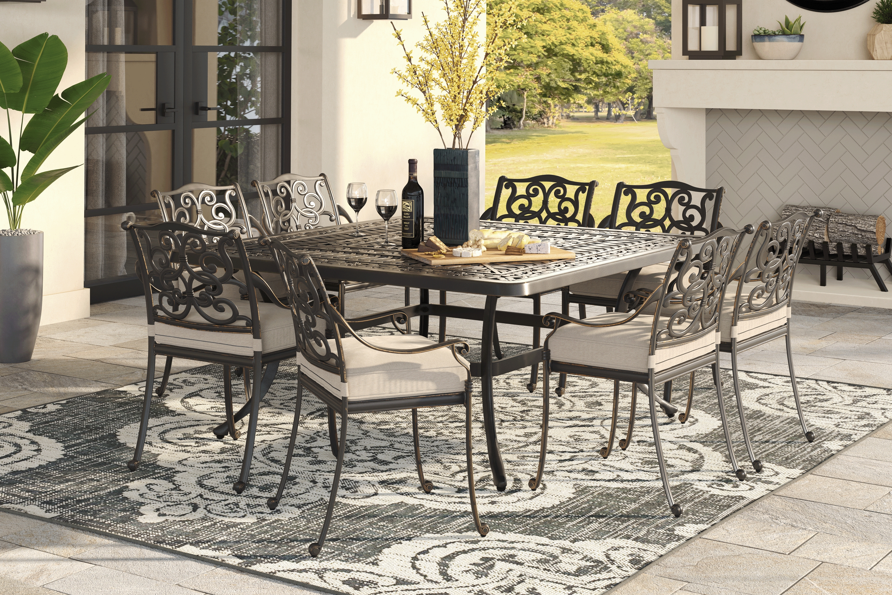 Lake Como Antique Bronze 9 Pc Square Outdoor Dining Set with Coconut Cushions - Thumbnail - Image 1