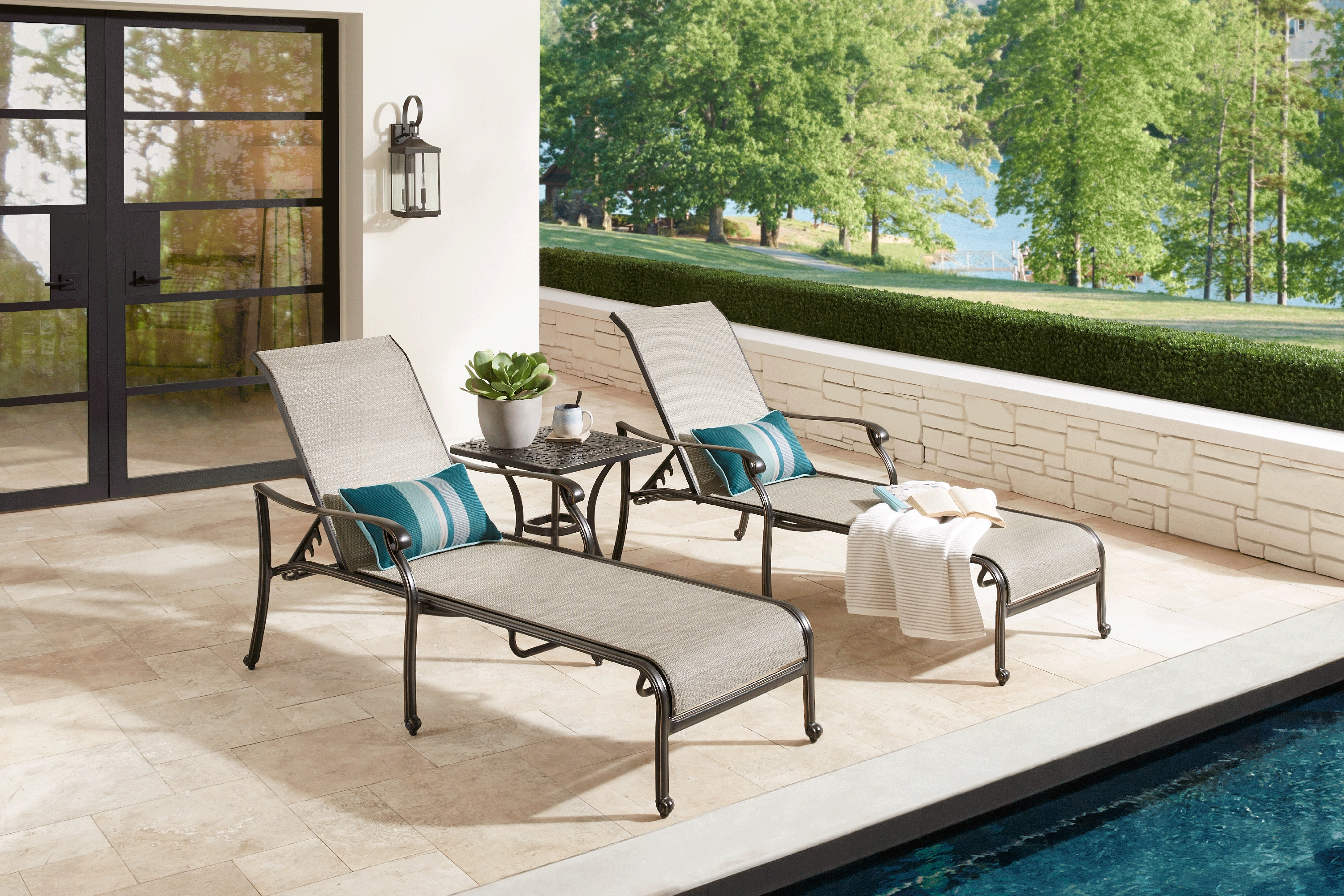 Lake Como Antique Bronze Outdoor Chaise, Set of 2 - Thumbnail - Image 2