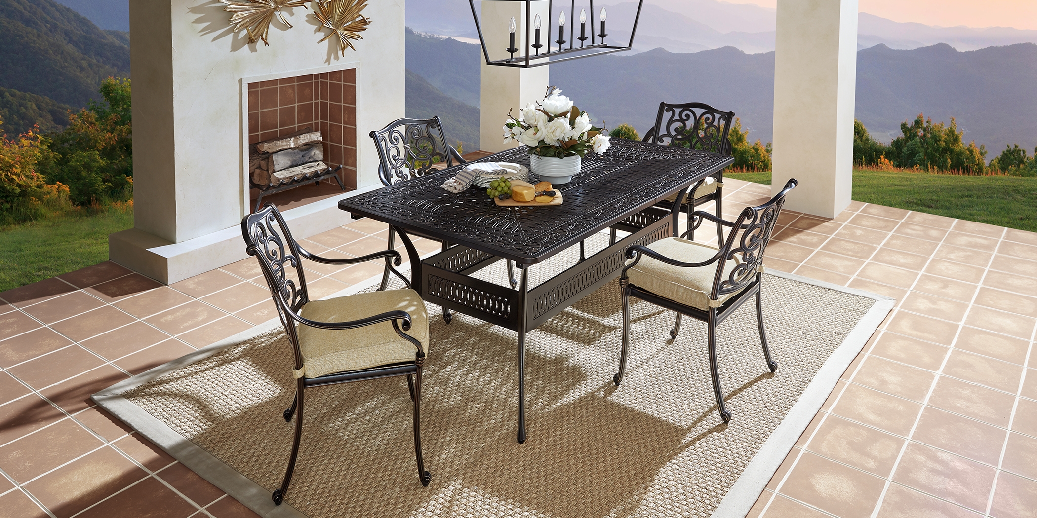 Cindy Crawford Home Lake Como Antique Bronze 5 Pc 72-102 In. Rectangle Outdoor Dining Set - Thumbnail - Image 1
