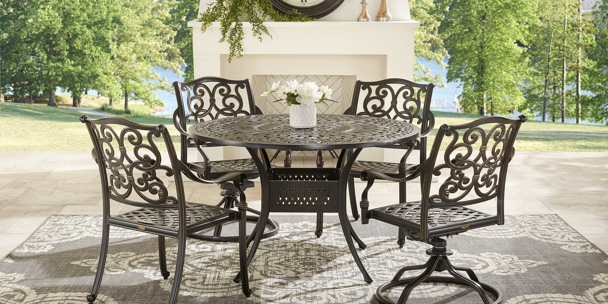 Lake Como Antique Bronze 5 Pc Round Outdoor Dining Set - Thumbnail - Image 4