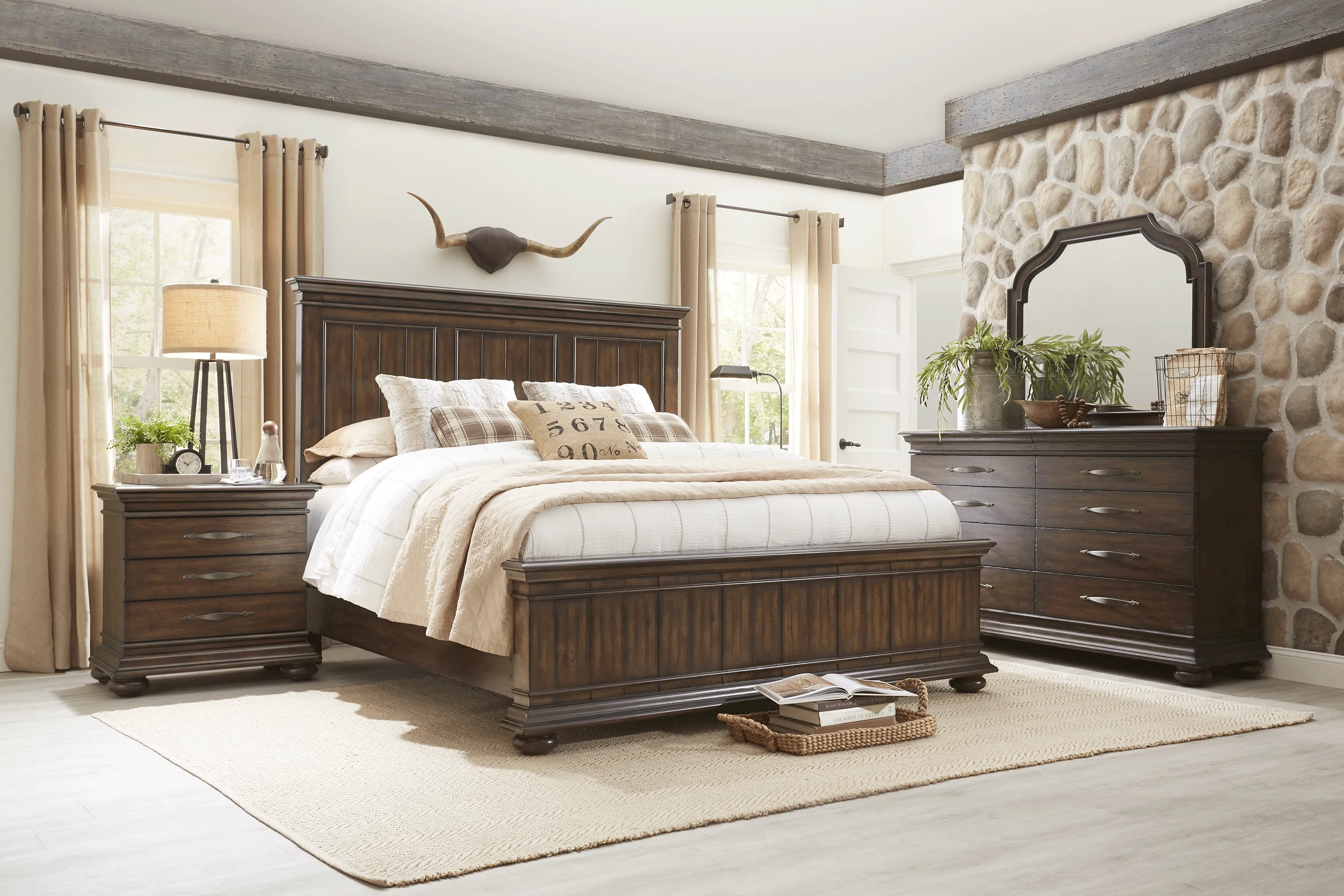 Cindy Crawford Home Lake Hills Brown 7 Pc King Panel Bedroom - Thumbnail - Image 1