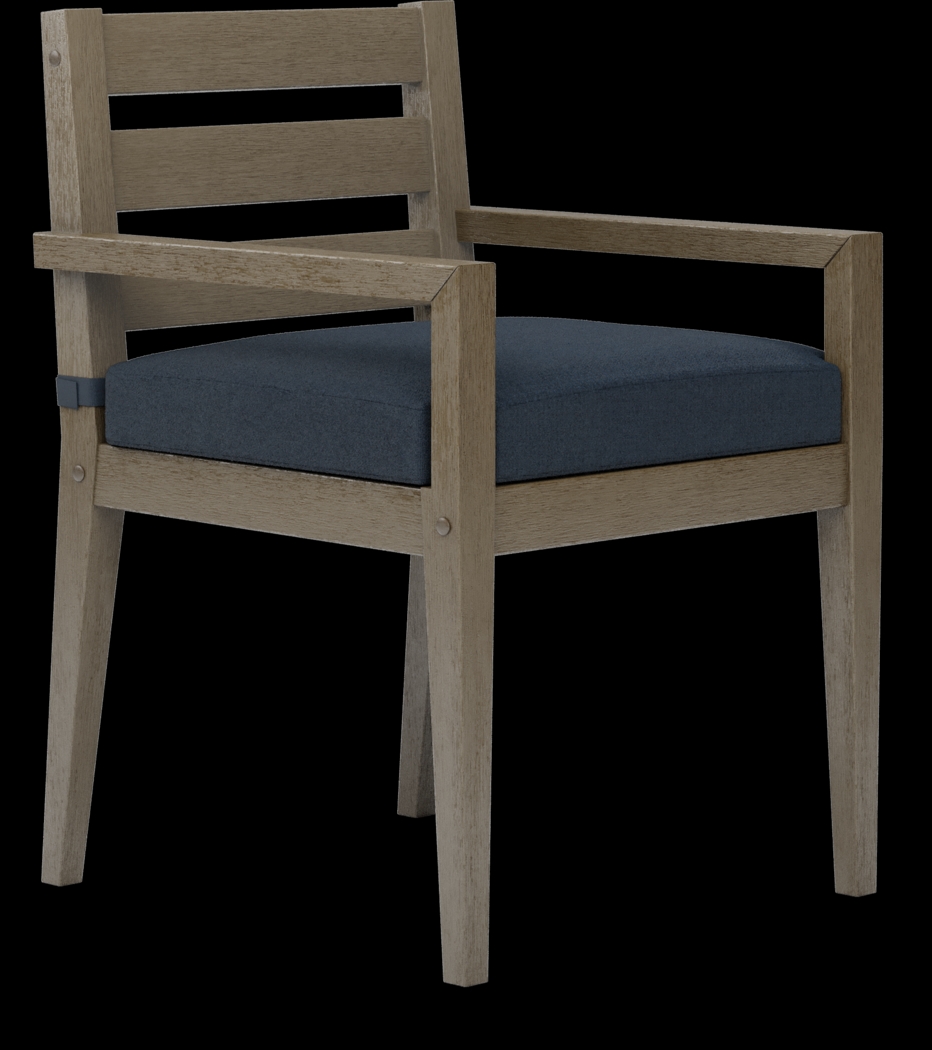 Lake Tahoe Gray Outdoor Arm Chair with Indigo Cushion - Thumbnail - Image 1