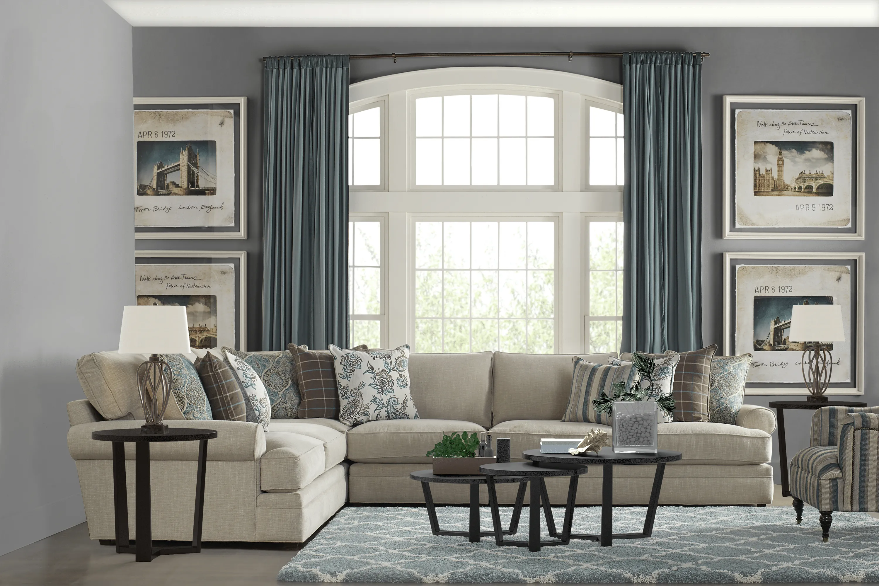 Cindy Crawford Home Lincoln Heights Beige 9 Pc Sectional Living Room - Thumbnail - Image 1