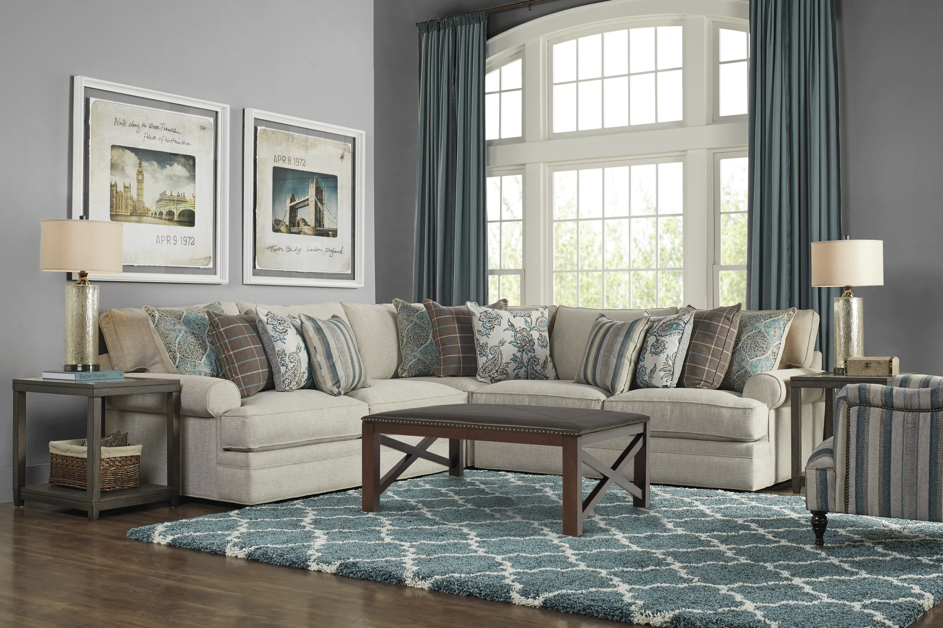 Cindy Crawford Home Lincoln Square Beige 6 Pc Sectional Living Room - Thumbnail - Image 1
