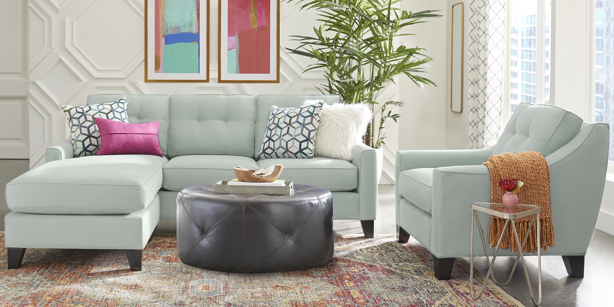 Cindy Crawford Home Madison Place Aqua 3 Pc Sectional Living Room - Thumbnail - Image 1