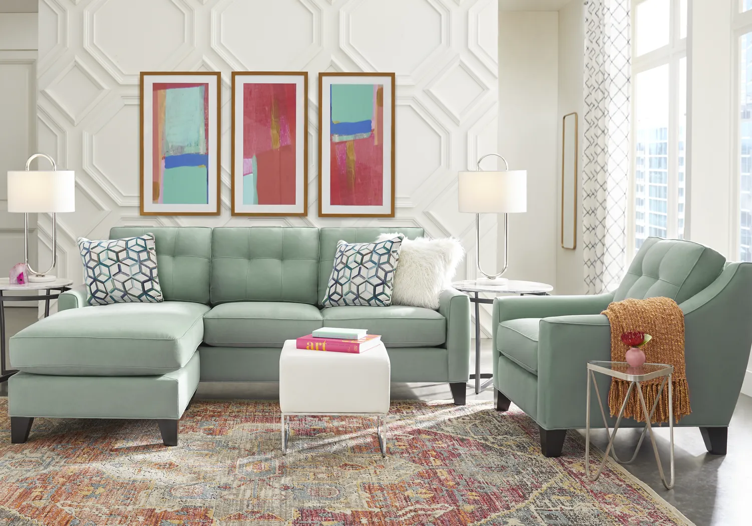 Cindy Crawford Home Madison Place Basil Microfiber Gel Foam Sleeper Chaise Sofa - Thumbnail - Image 1