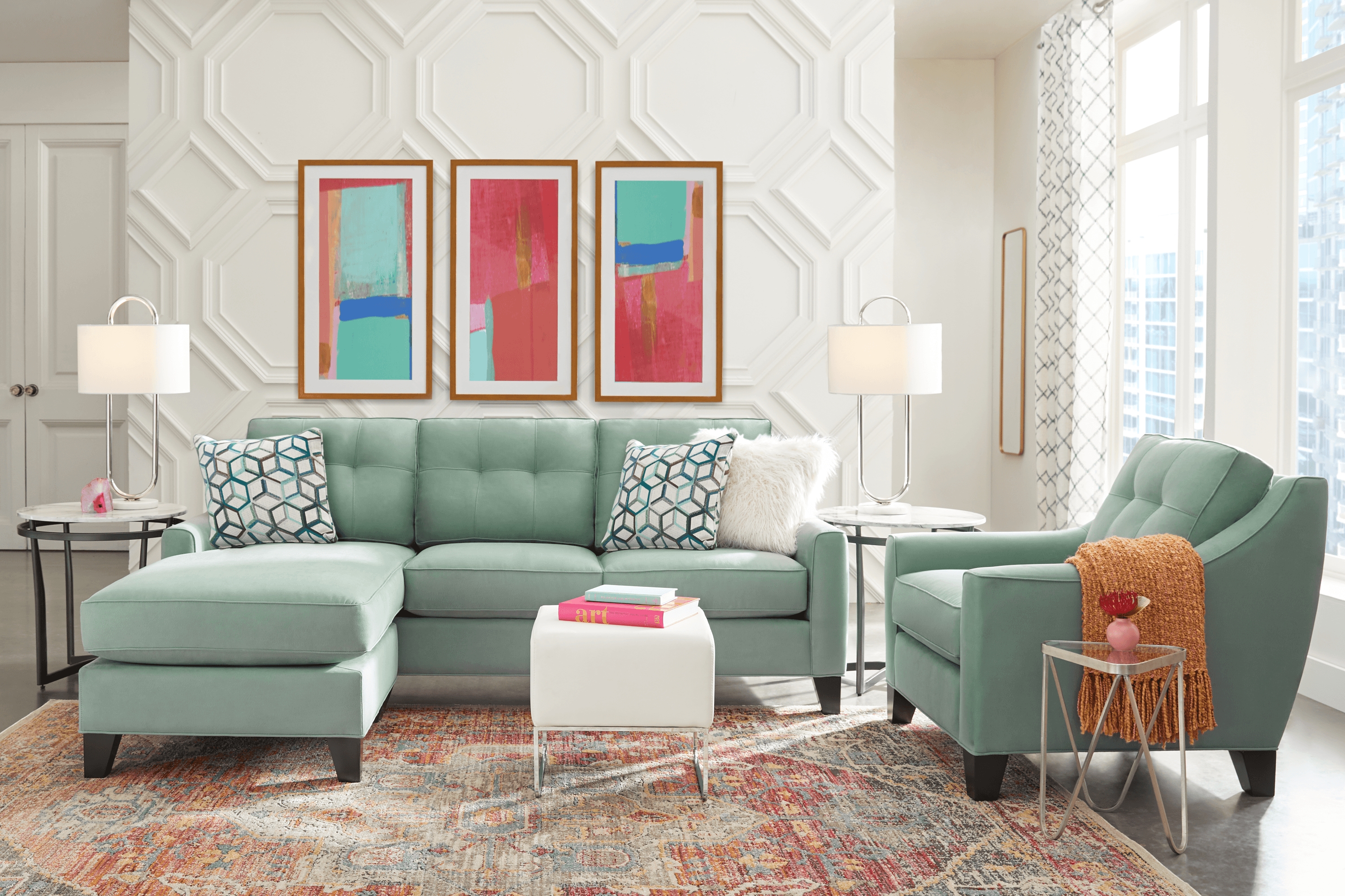 Cindy Crawford Home Madison Place Basil Microfiber Chaise Sofa - Thumbnail - Image 2