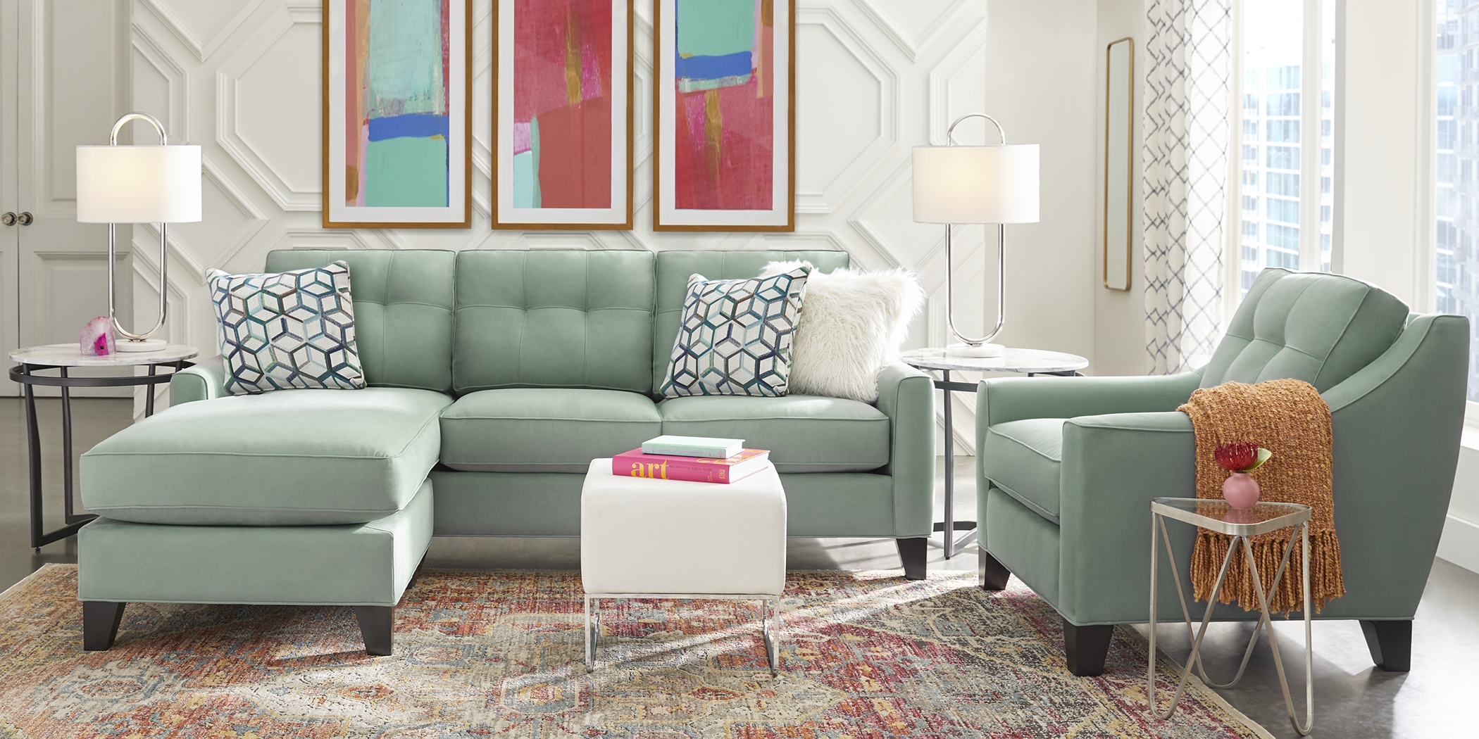 Cindy Crawford Home Madison Place Basil Microfiber Sleeper Chaise Sofa - Thumbnail - Image 2