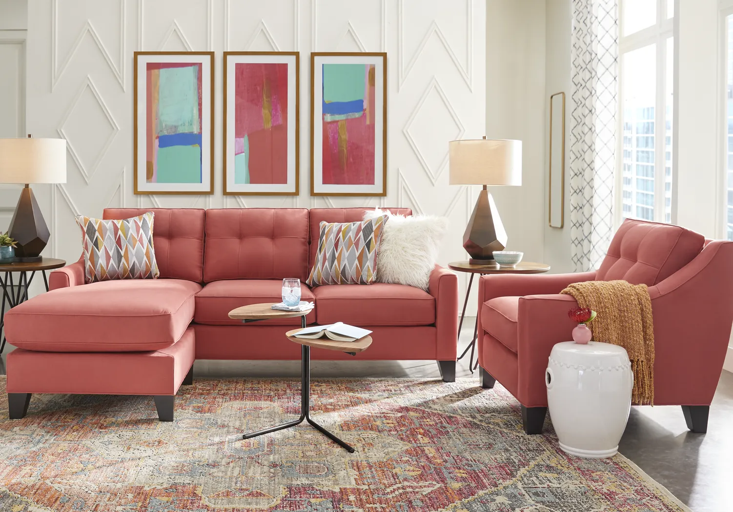 Cindy Crawford Home Madison Place Brick Microfiber Gel Foam Sleeper Chaise Sofa - Thumbnail - Image 1