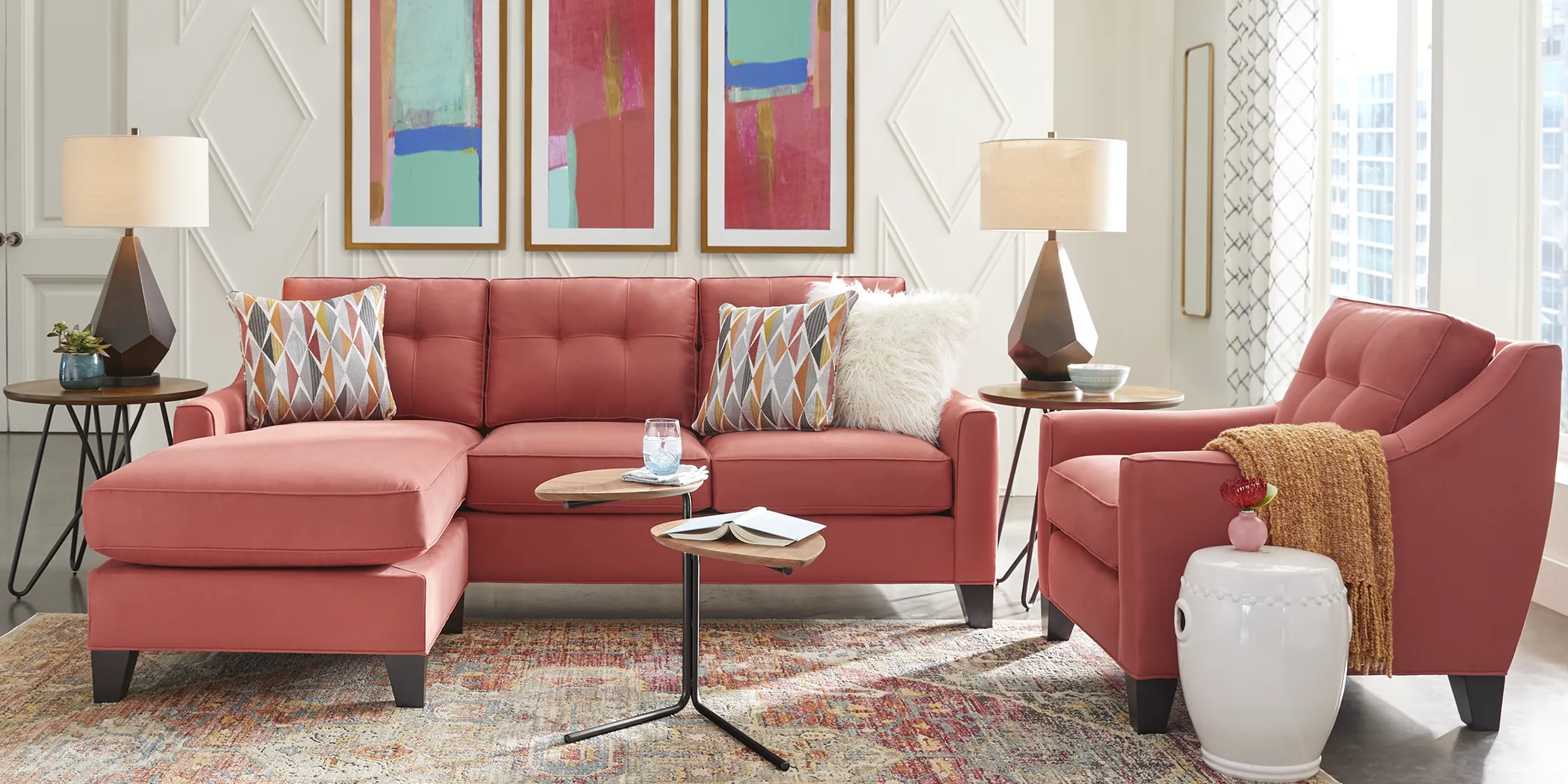 Cindy Crawford Home Madison Place Brick Microfiber 3 Pc Sectional Living Room - Thumbnail - Image 1