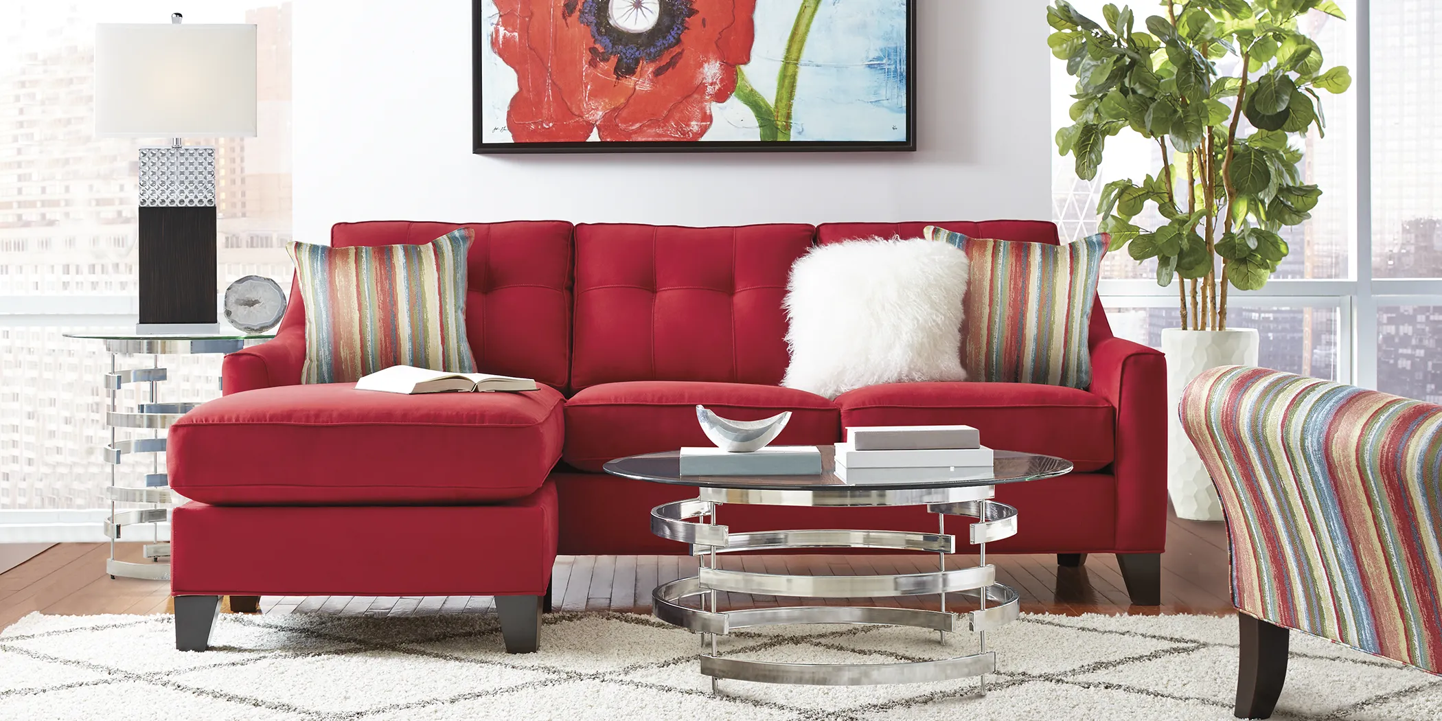 Cindy Crawford Home Madison Place Cardinal Microfiber 3 Pc Sectional Living Room - Thumbnail - Image 1