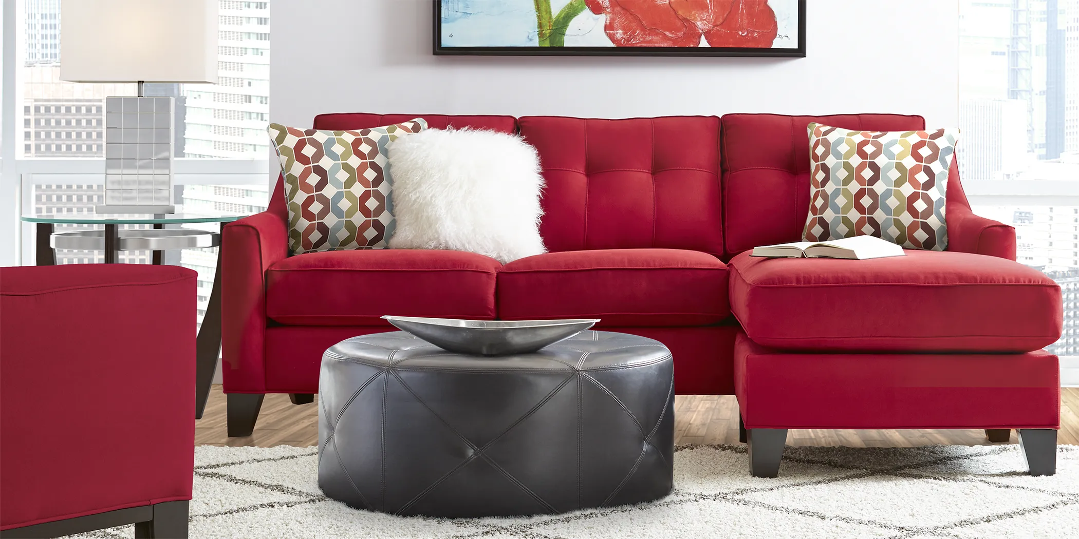 Cindy Crawford Home Madison Place Cardinal Microfiber 6 Pc Sectional Living Room - Thumbnail - Image 1