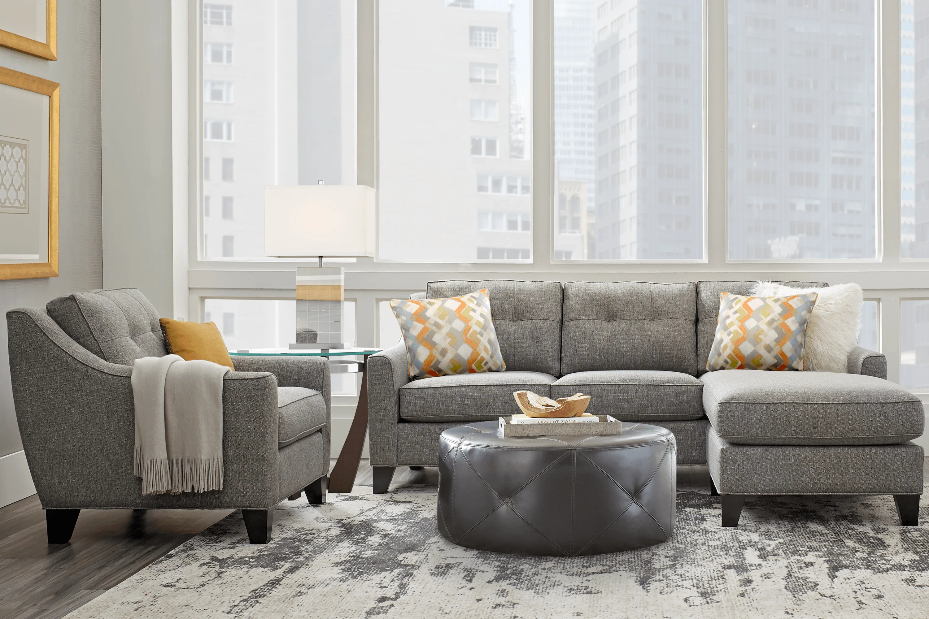 Cindy Crawford Home Madison Place Gray Textured 2 Pc Sectional - Thumbnail - Image 2