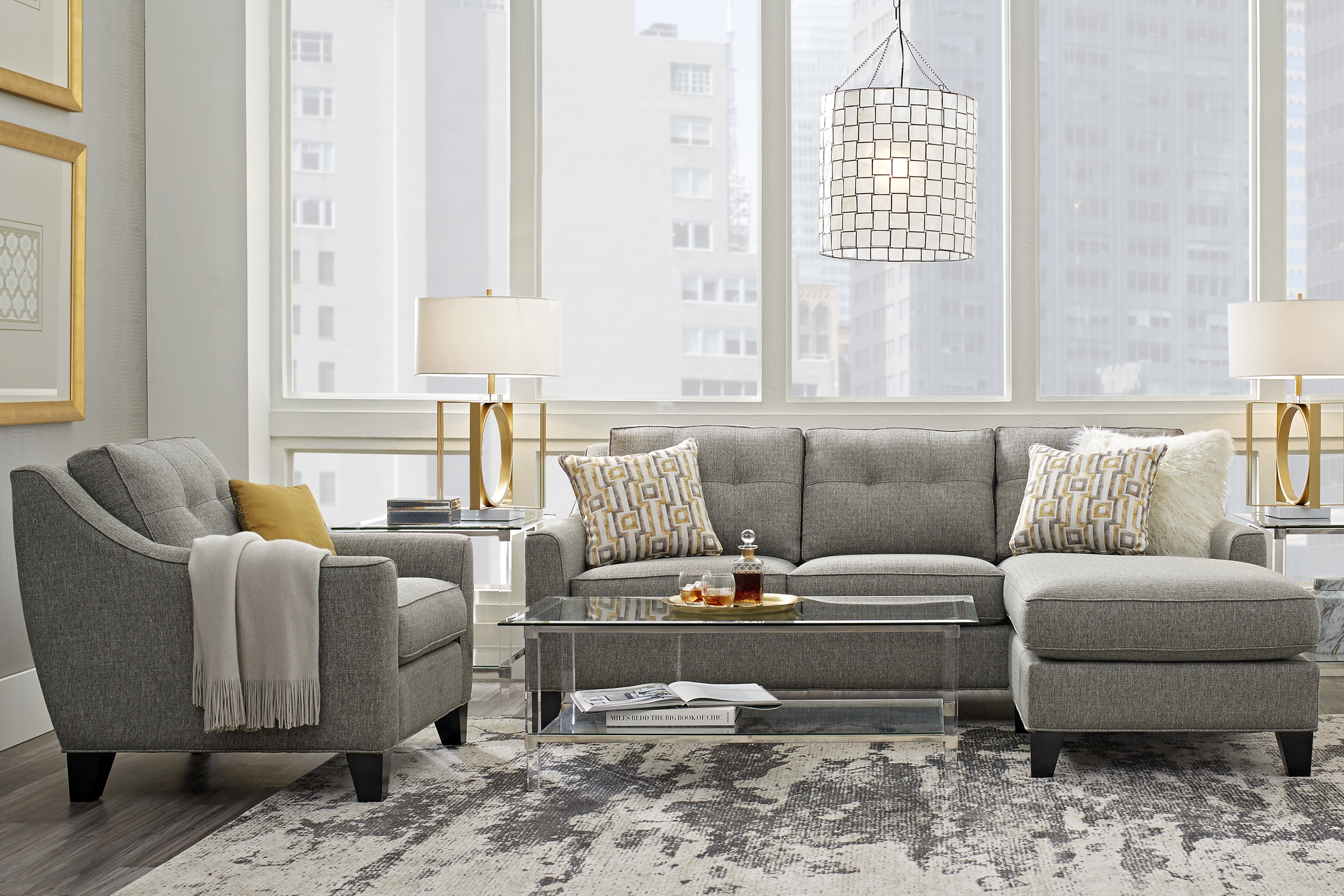 Cindy Crawford Home Madison Place Gray Textured 3 Pc Sectional Living Room - Thumbnail - Image 1