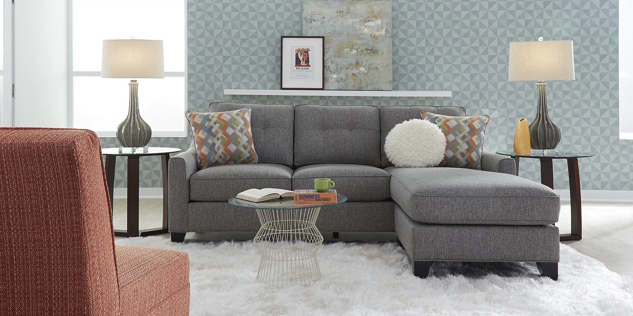 Cindy Crawford Home Madison Place Gray Textured 3 Pc Sectional Living Room - Thumbnail - Image 1