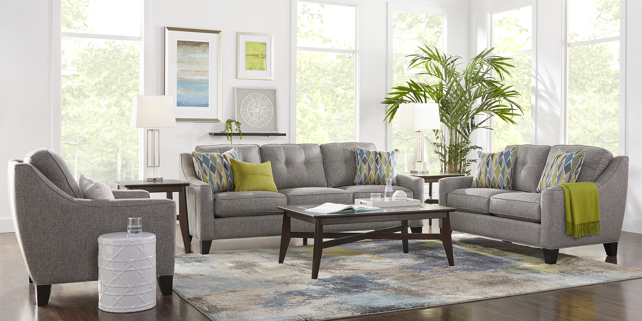 Cindy Crawford Home Madison Place Gray Textured 5 Pc Living Room - Thumbnail - Image 1