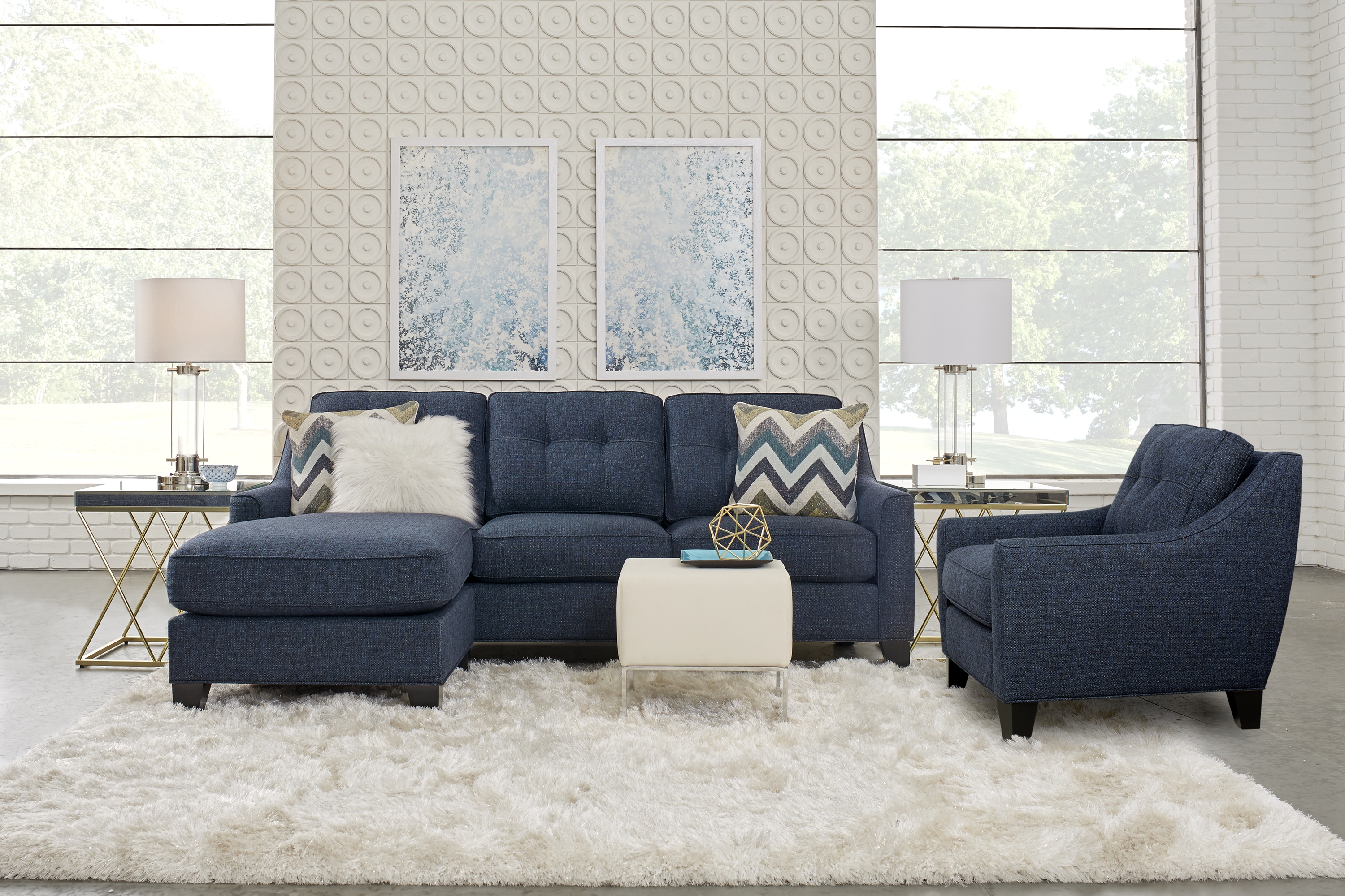 Madison Place Midnight Textured Chaise Sofa - Thumbnail - Image 2