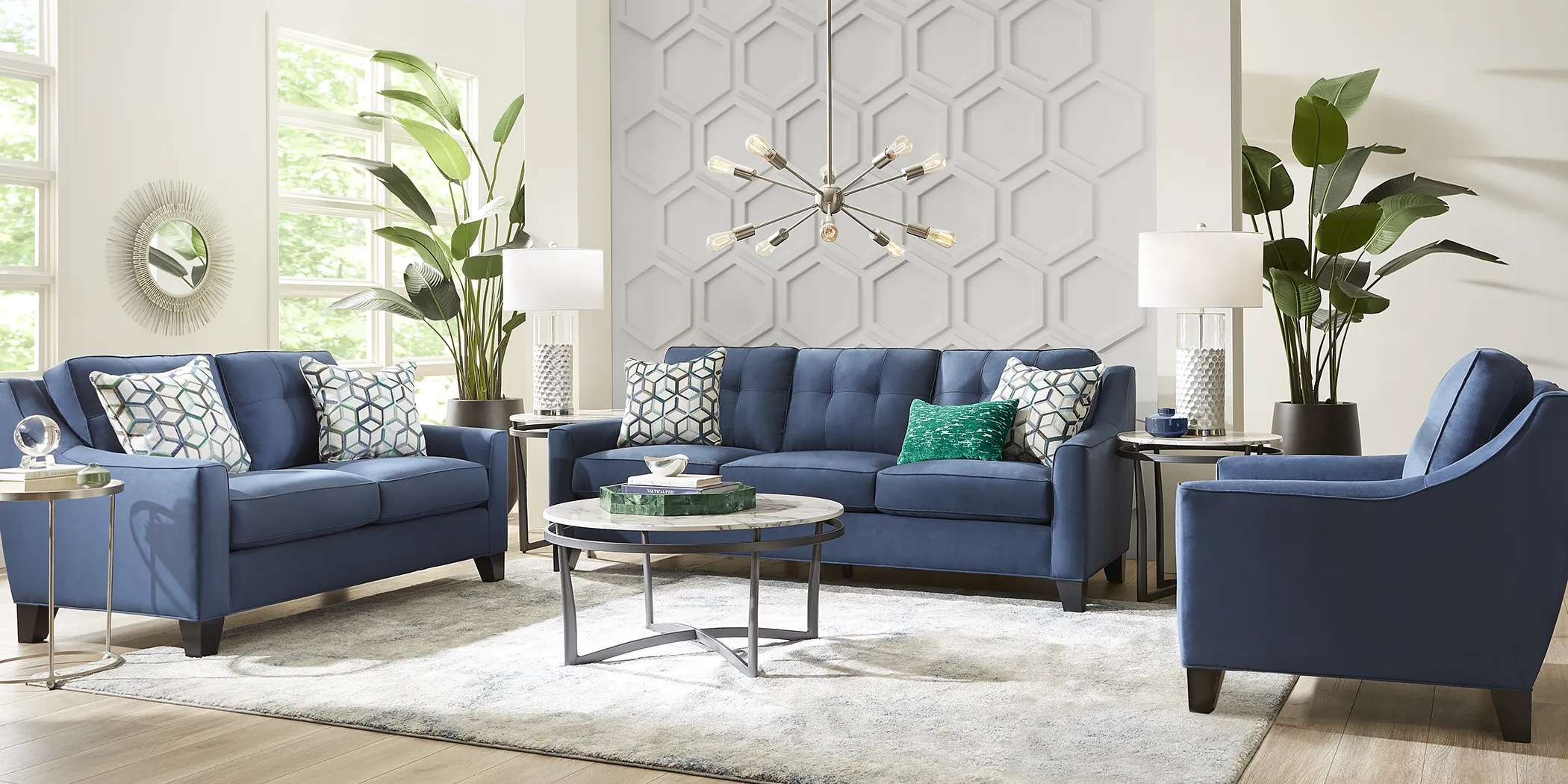 Cindy Crawford Home Madison Place Sapphire Microfiber Sofa - Thumbnail - Image 2