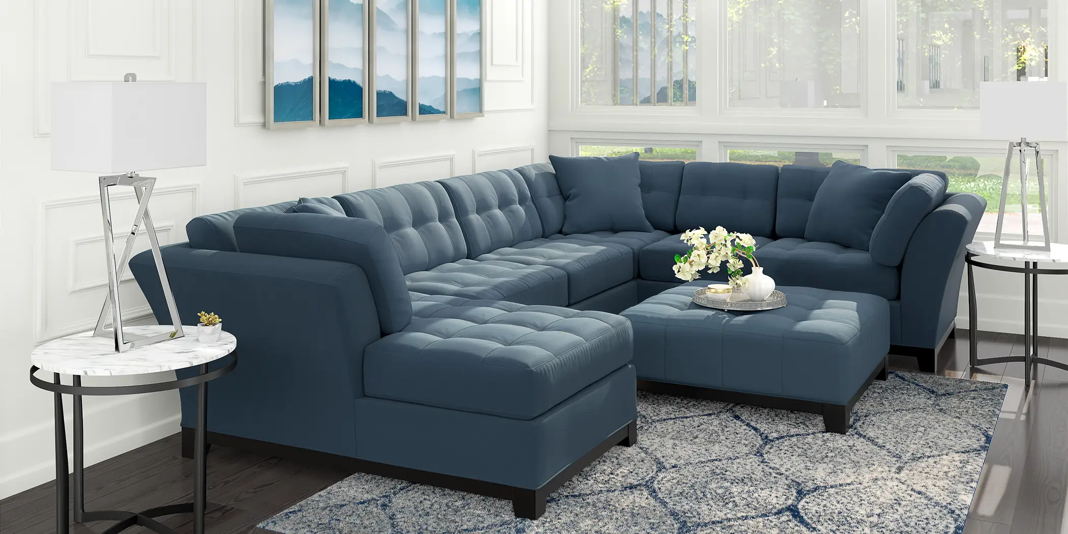 Cindy Crawford Home Metropolis Indigo 4 Pc Sectional Living Room - Thumbnail - Image 1