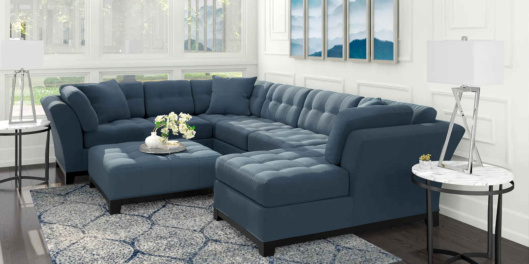 Cindy Crawford Home Metropolis Indigo 4 Pc Sectional Living Room - Thumbnail - Image 1