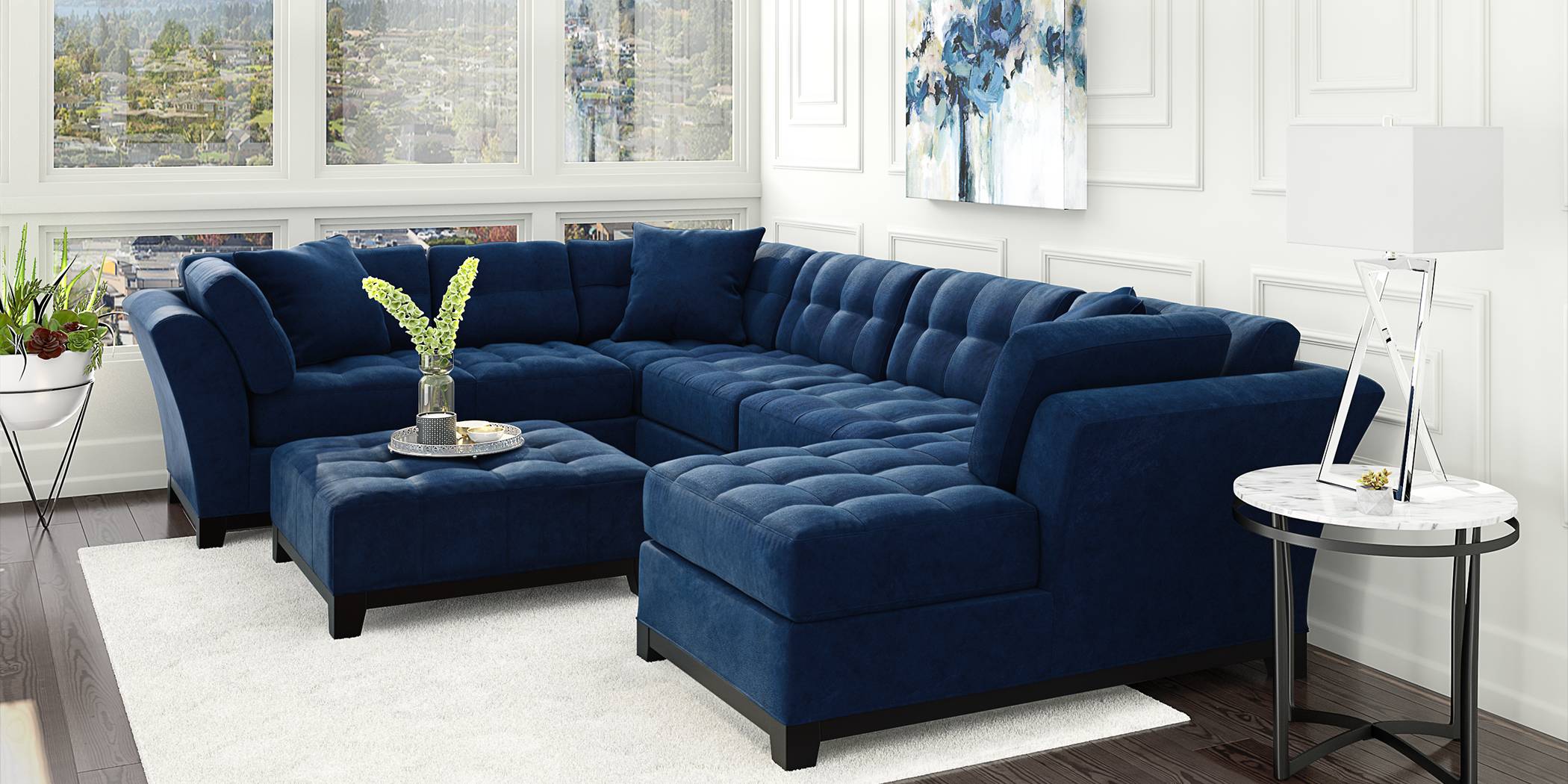 Cindy Crawford Home Metropolis Navy 4 Pc Sectional Living Room - Thumbnail - Image 1