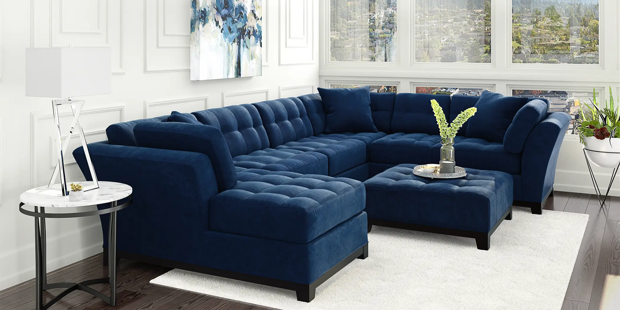 Cindy Crawford Home Metropolis Navy 4 Pc Sectional Living Room - Thumbnail - Image 1